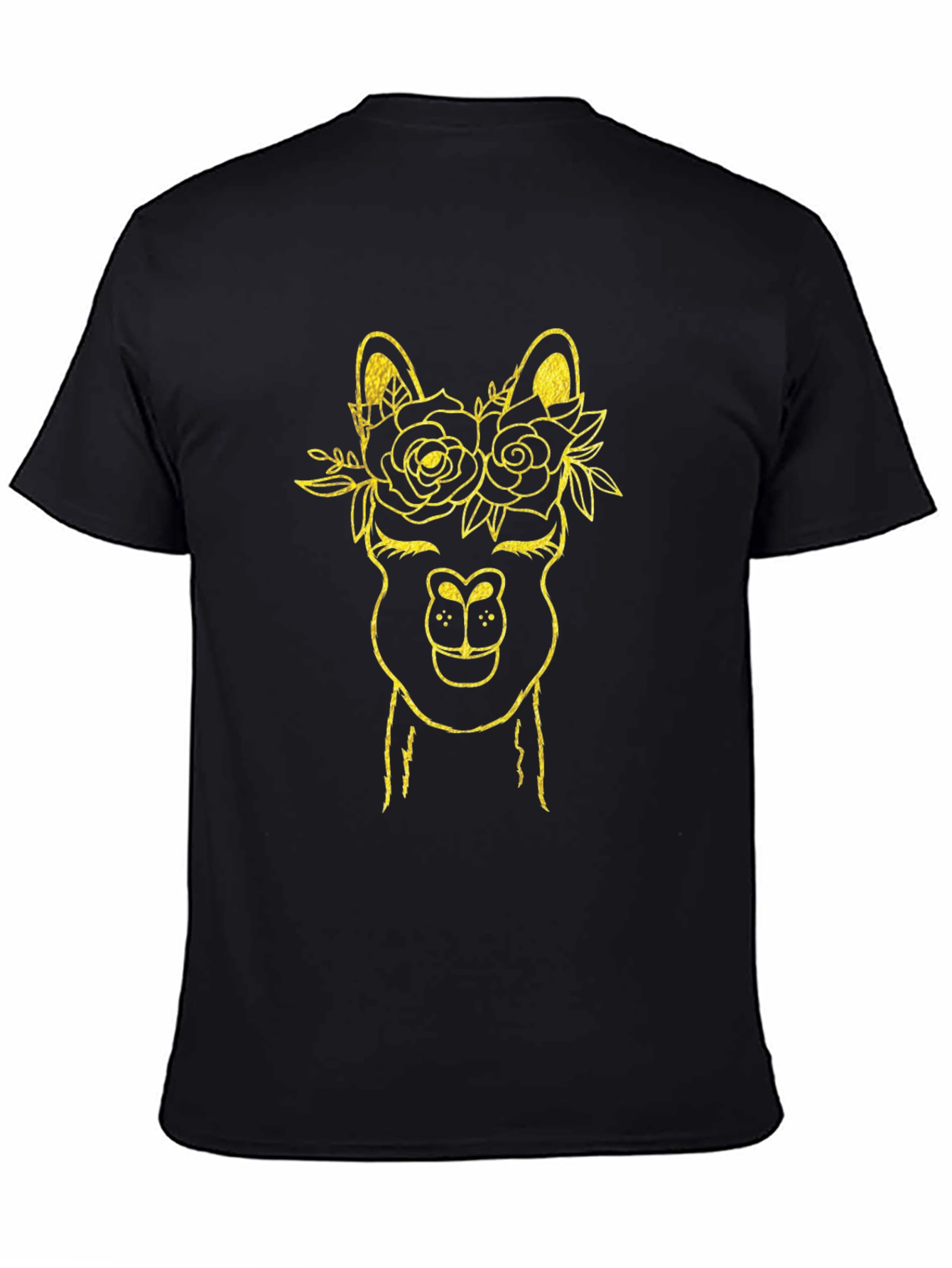 Llama Flower Crown Graphic Tee - Black Cotton T-Shirt