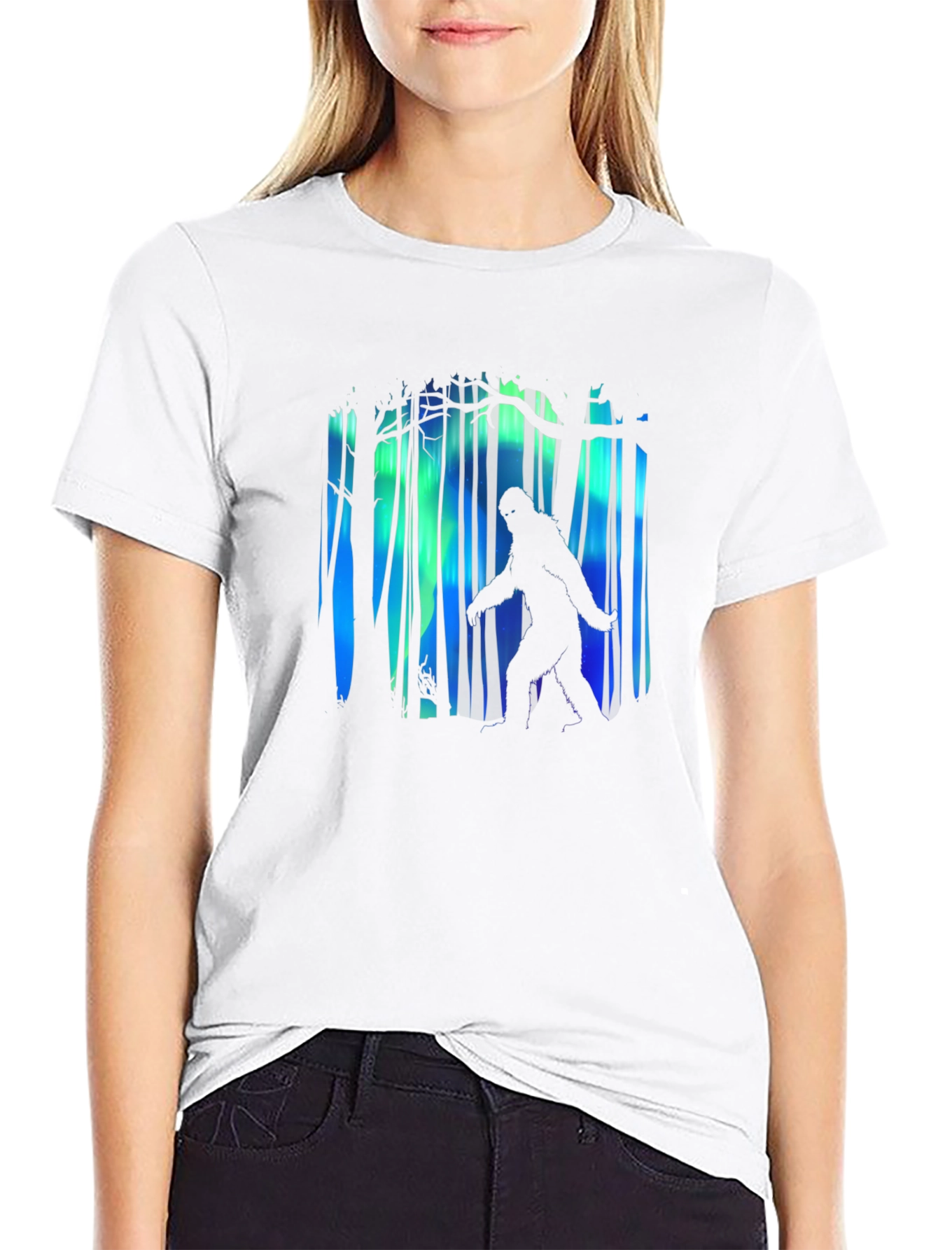Bigfoot Aurora Borealis Mens Black T-Shirt