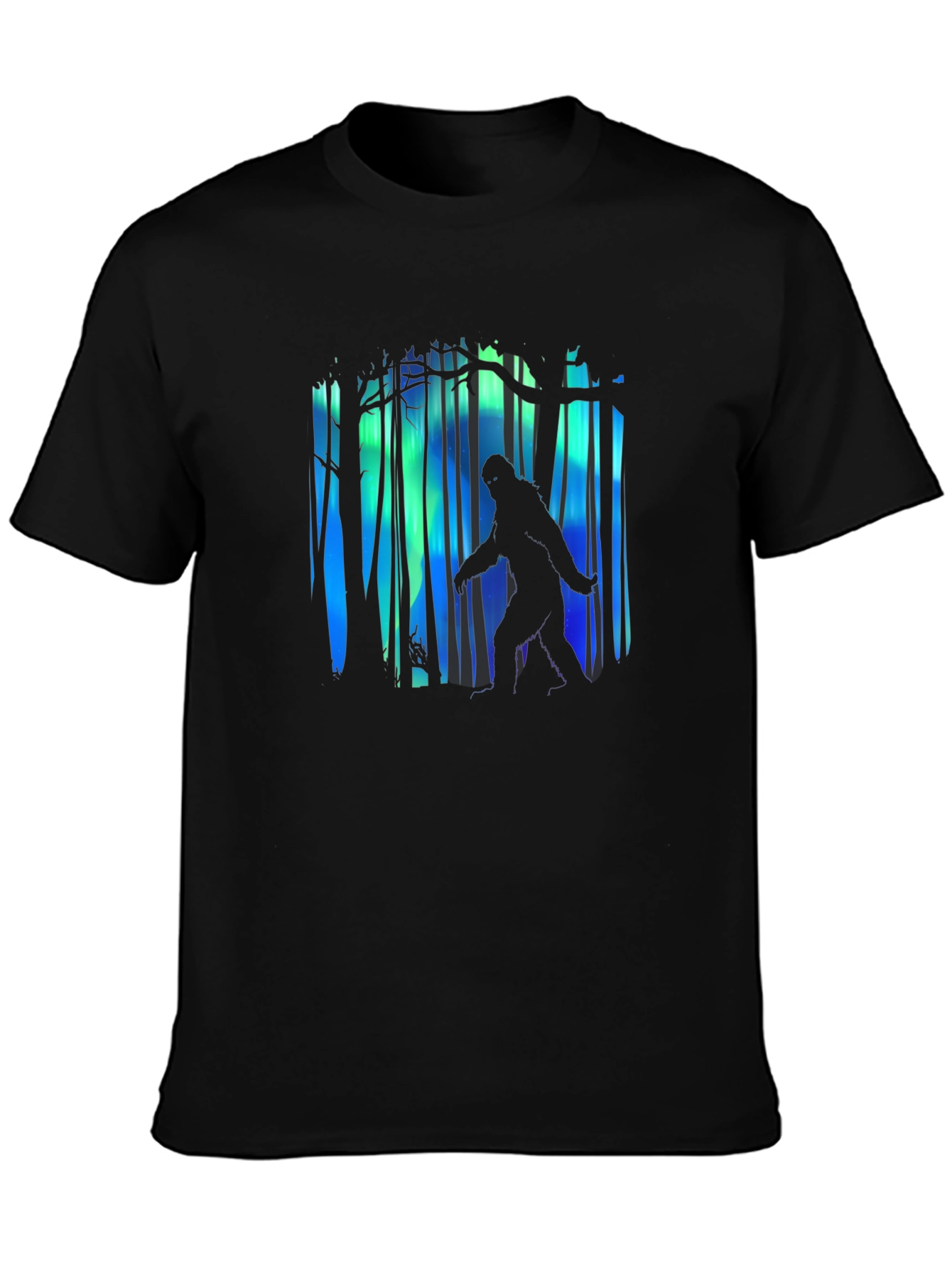Bigfoot Aurora Borealis Mens Black T-Shirt