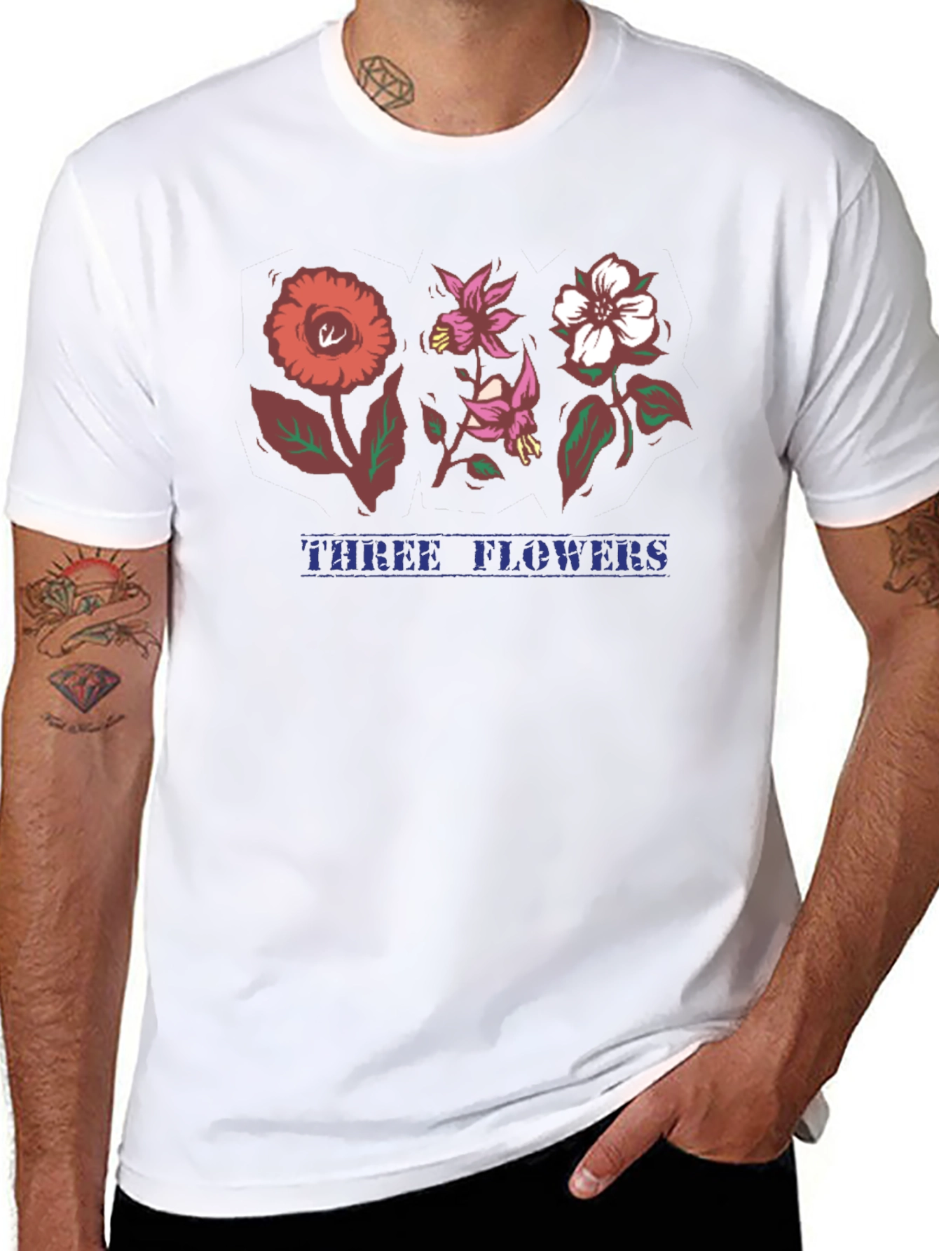 Three Flowers Graphic T-Shirt