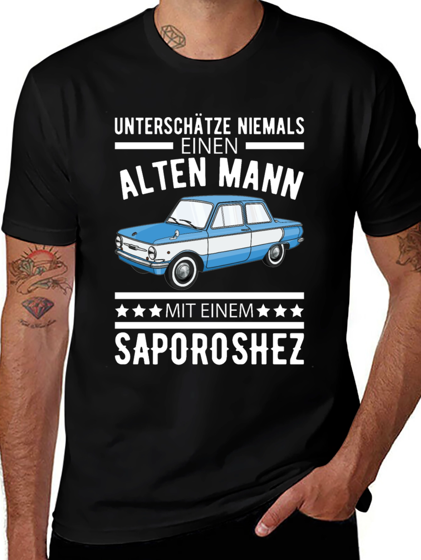 Funny Old Man Zaporozhets Car Graphic T-Shirt