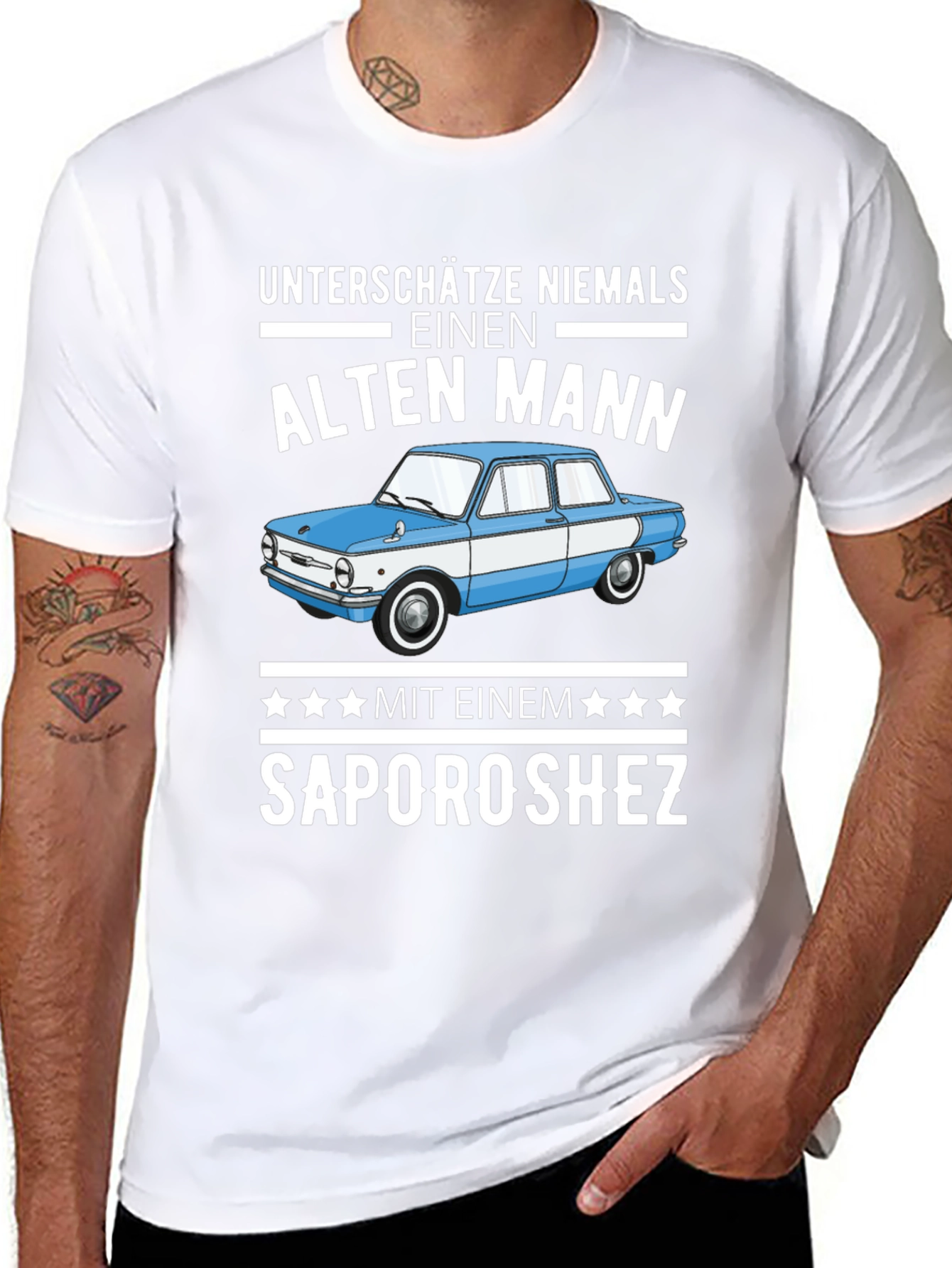 Funny Old Man Zaporozhets Car Graphic T-Shirt