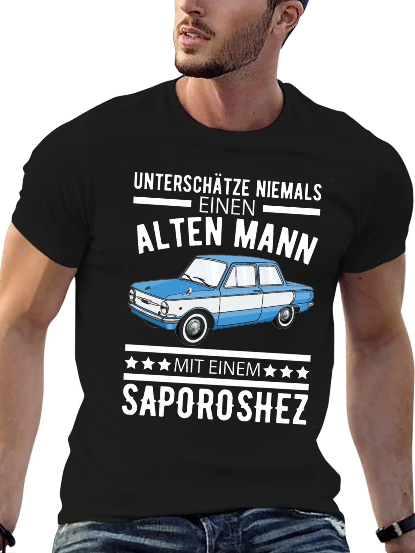 Funny Old Man Zaporozhets Car Graphic T-Shirt