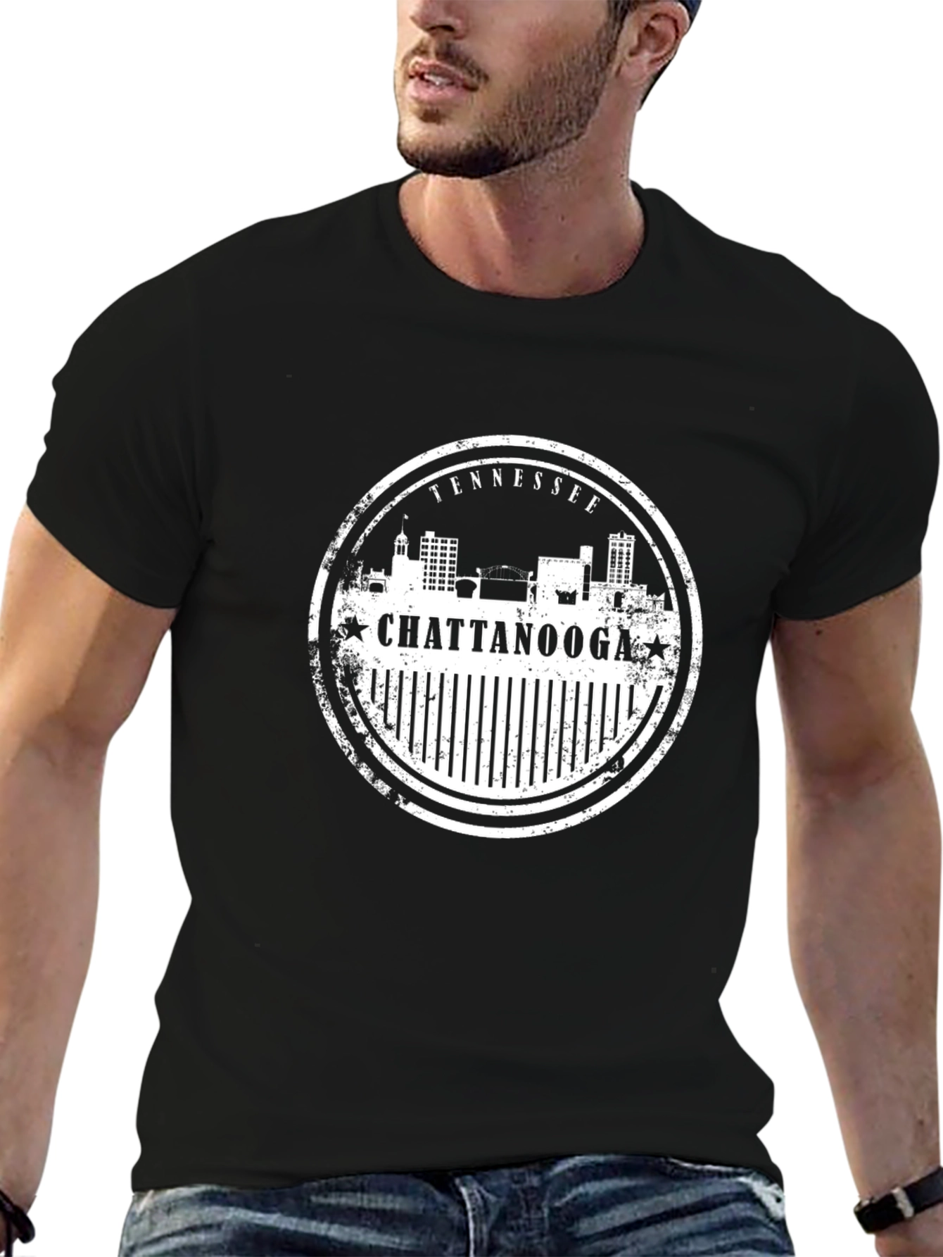 Chattanooga Tennessee Skyline Stamp Black T-Shirt