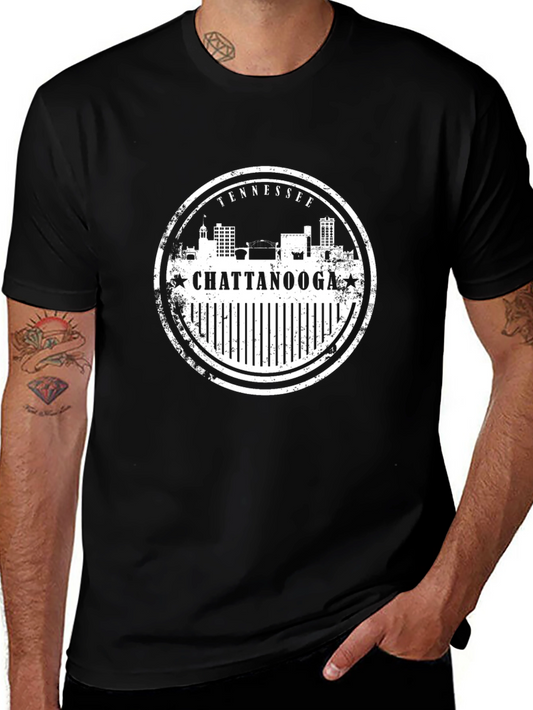 Chattanooga Tennessee Skyline Stamp Black T-Shirt