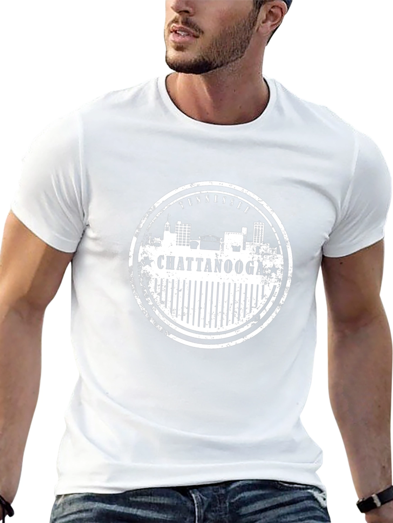 Chattanooga Tennessee Skyline Stamp Black T-Shirt