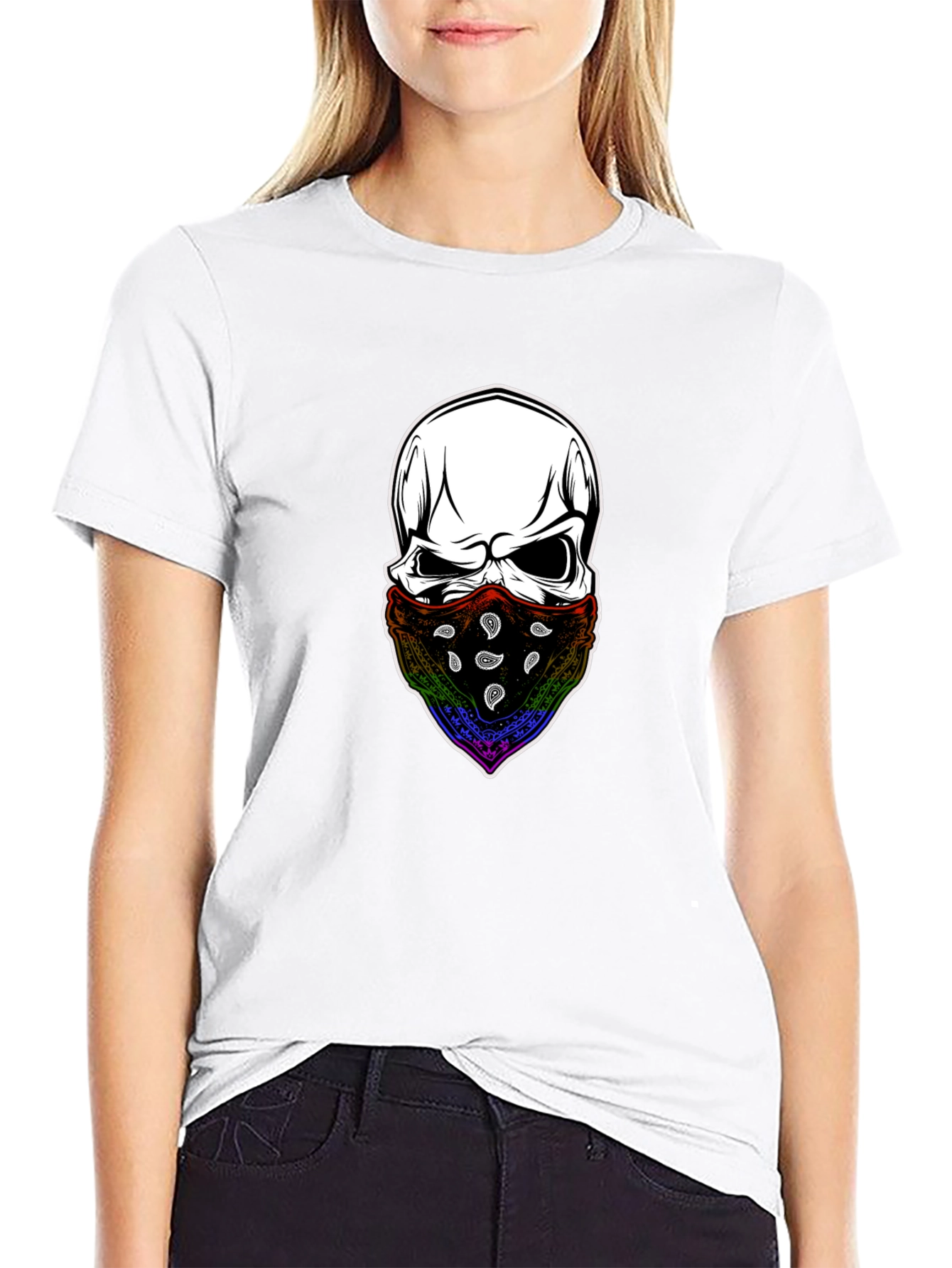 Skull Bandana Graphic Tee - Mens Black T-Shirt