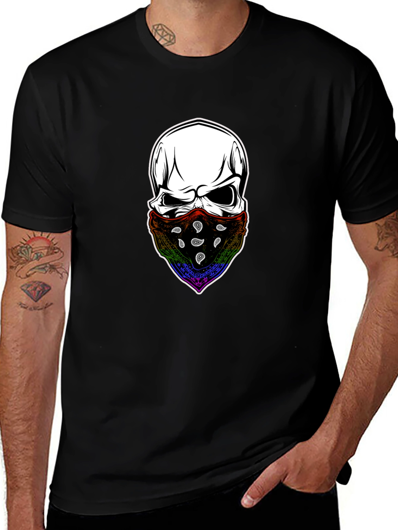 Skull Bandana Graphic Tee - Mens Black T-Shirt