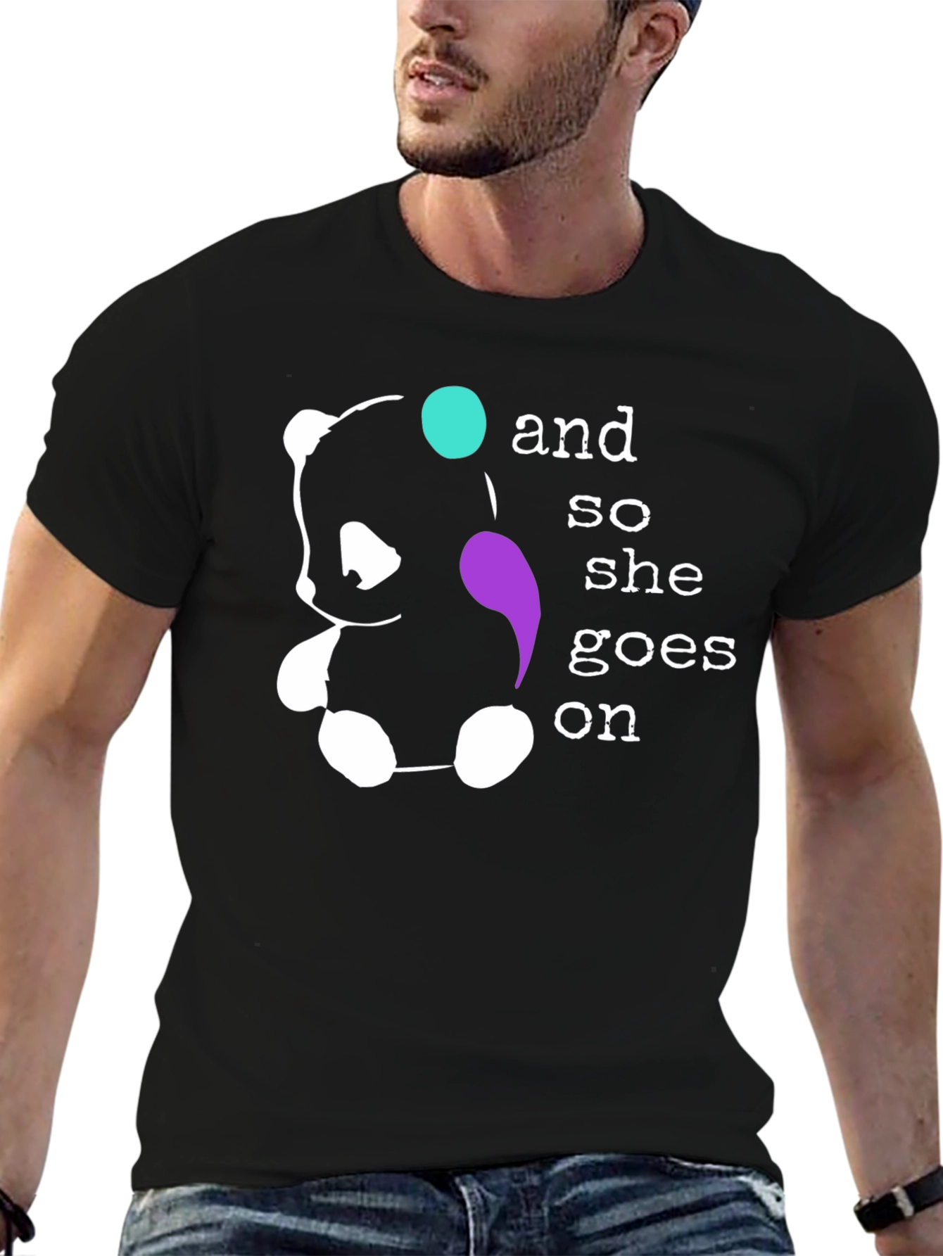 Panda Bear And So She Goes On Black T-Shirt