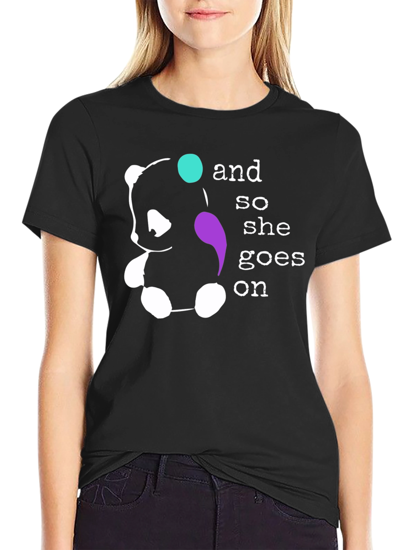 Panda Bear And So She Goes On Black T-Shirt