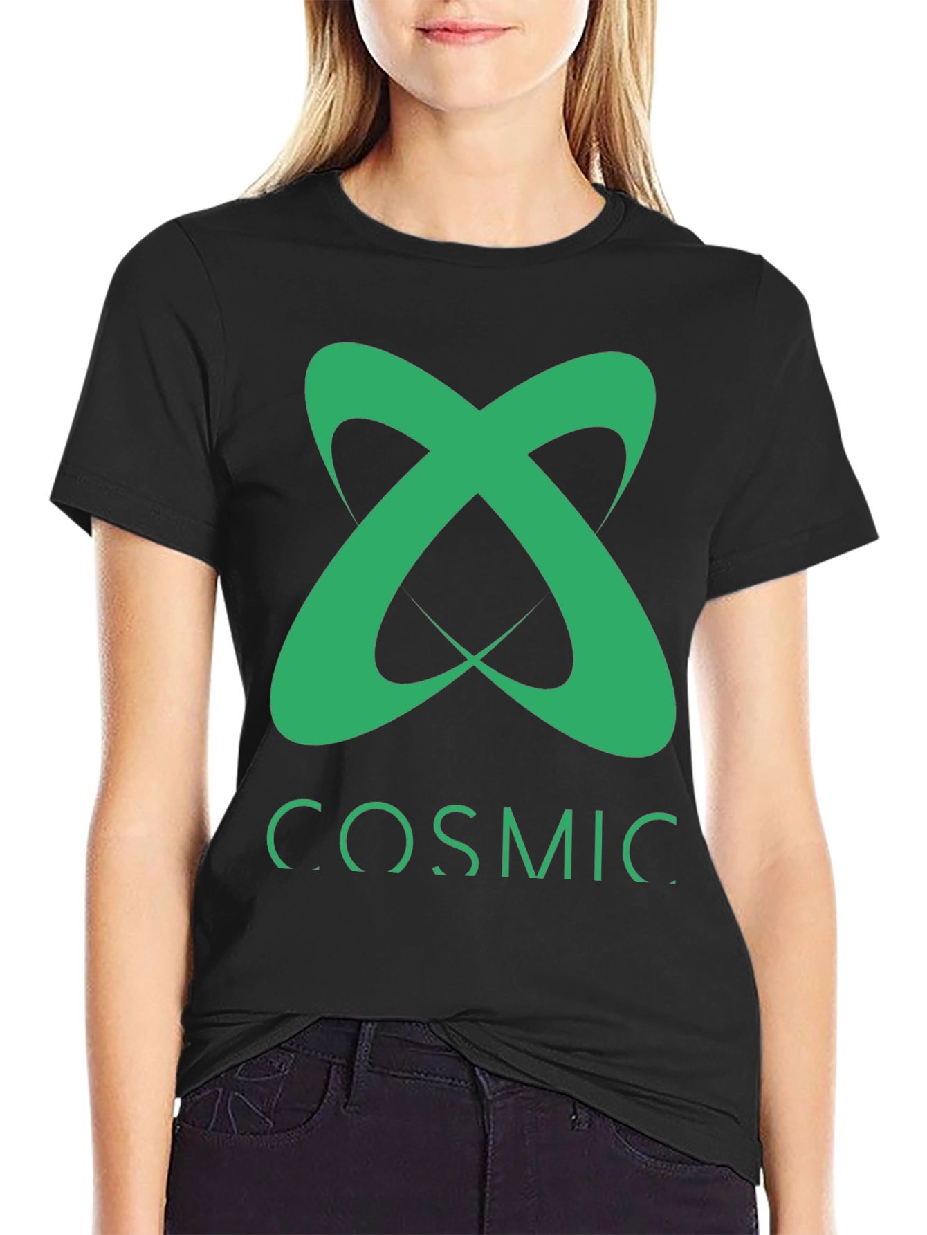 Cosmic Tee - Green Logo Graphic Black T-Shirt