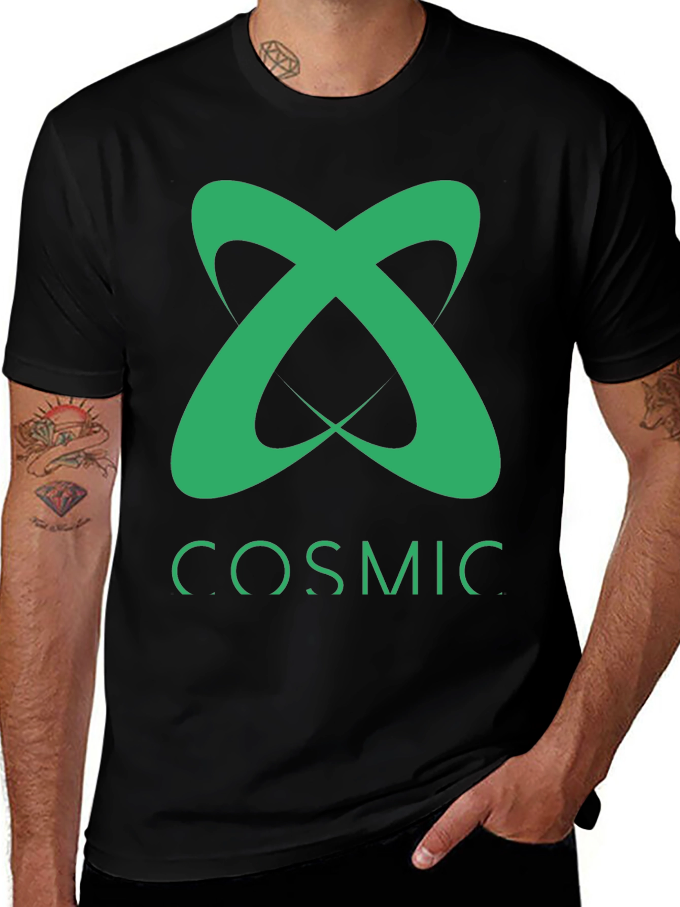 Cosmic Tee - Green Logo Graphic Black T-Shirt