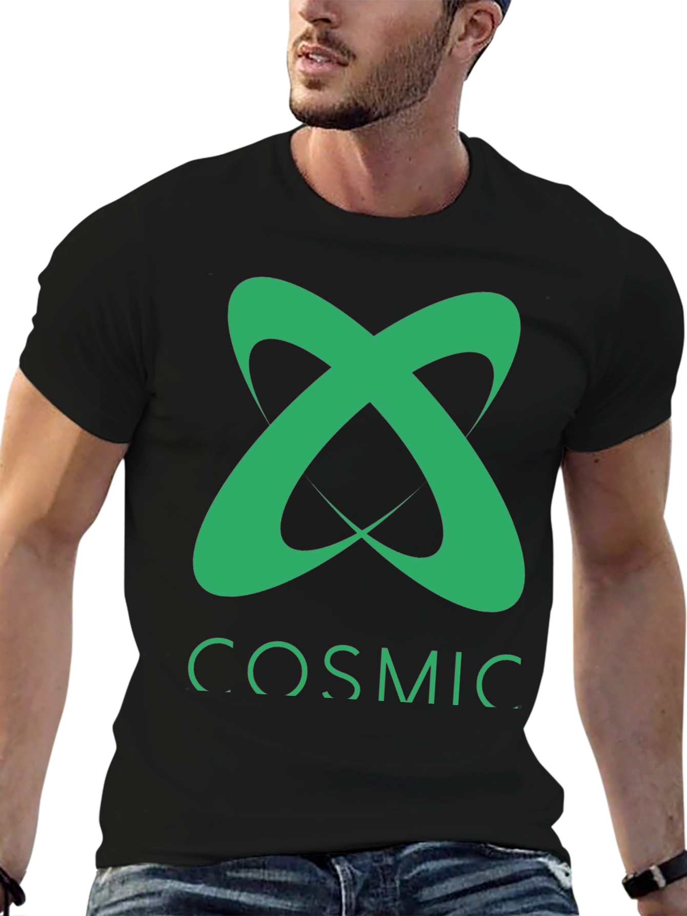 Cosmic Tee - Green Logo Graphic Black T-Shirt