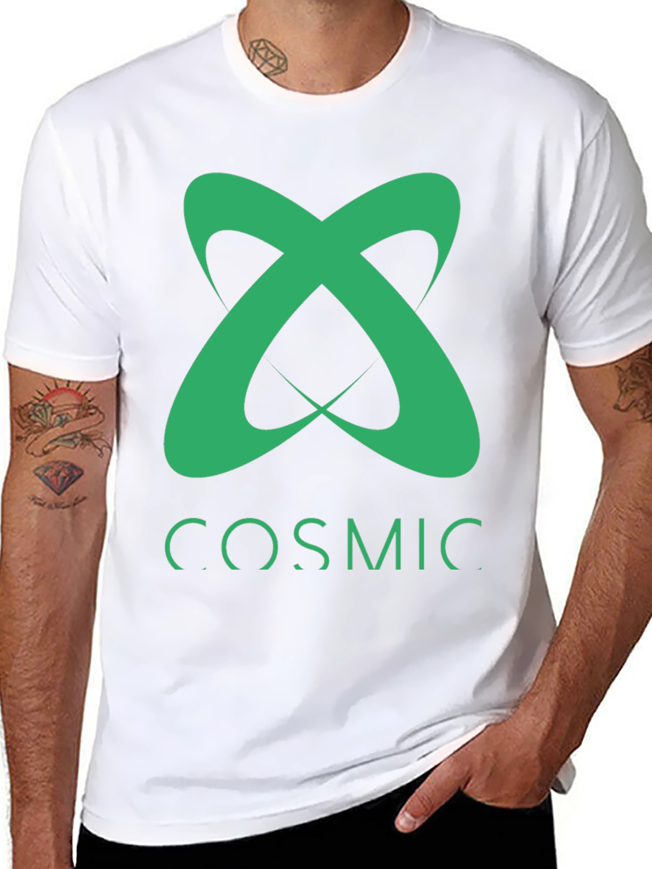 Cosmic Tee - Green Logo Graphic Black T-Shirt