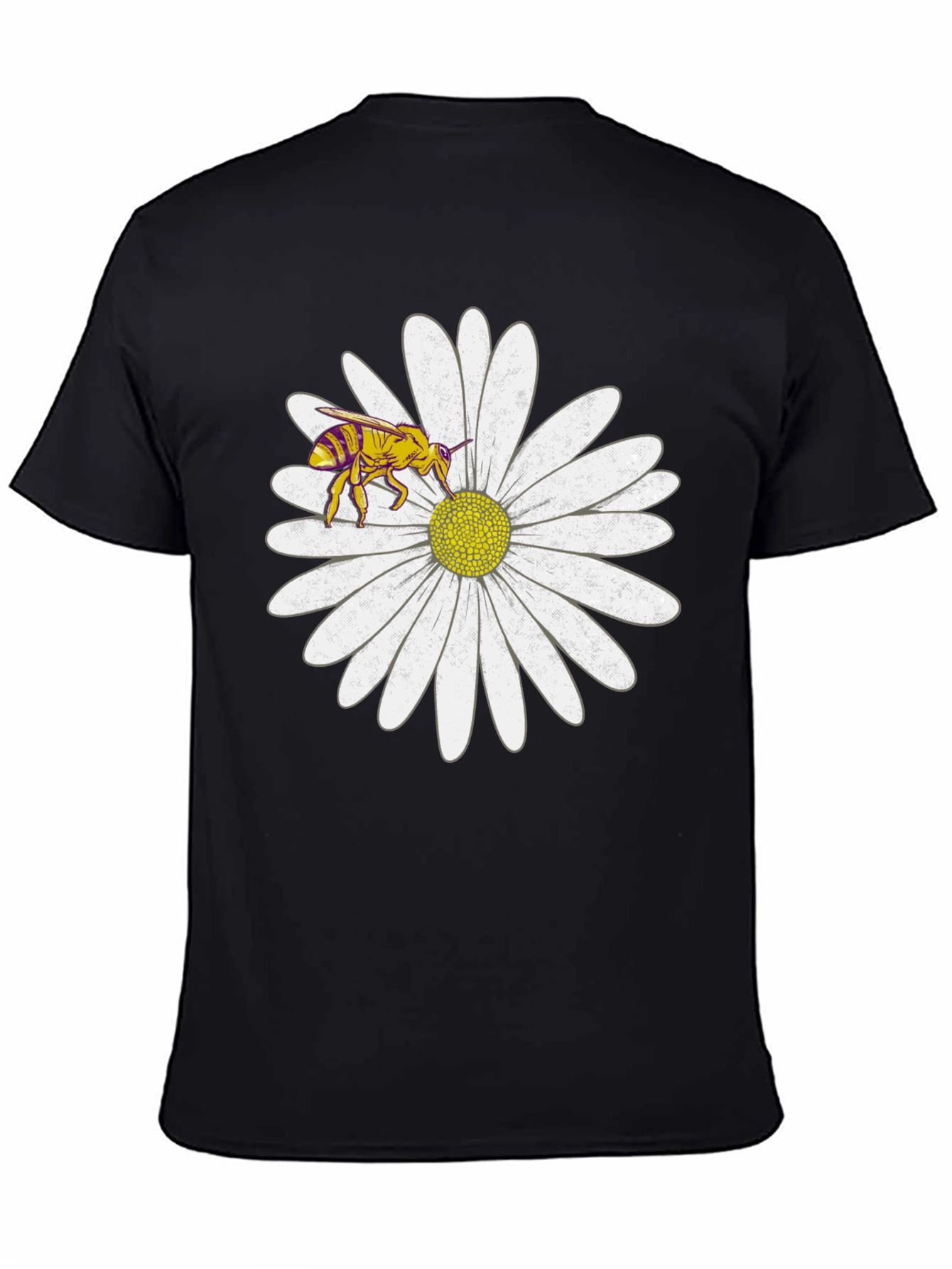 Bee on Daisy Graphic Tee - Black Cotton T-Shirt