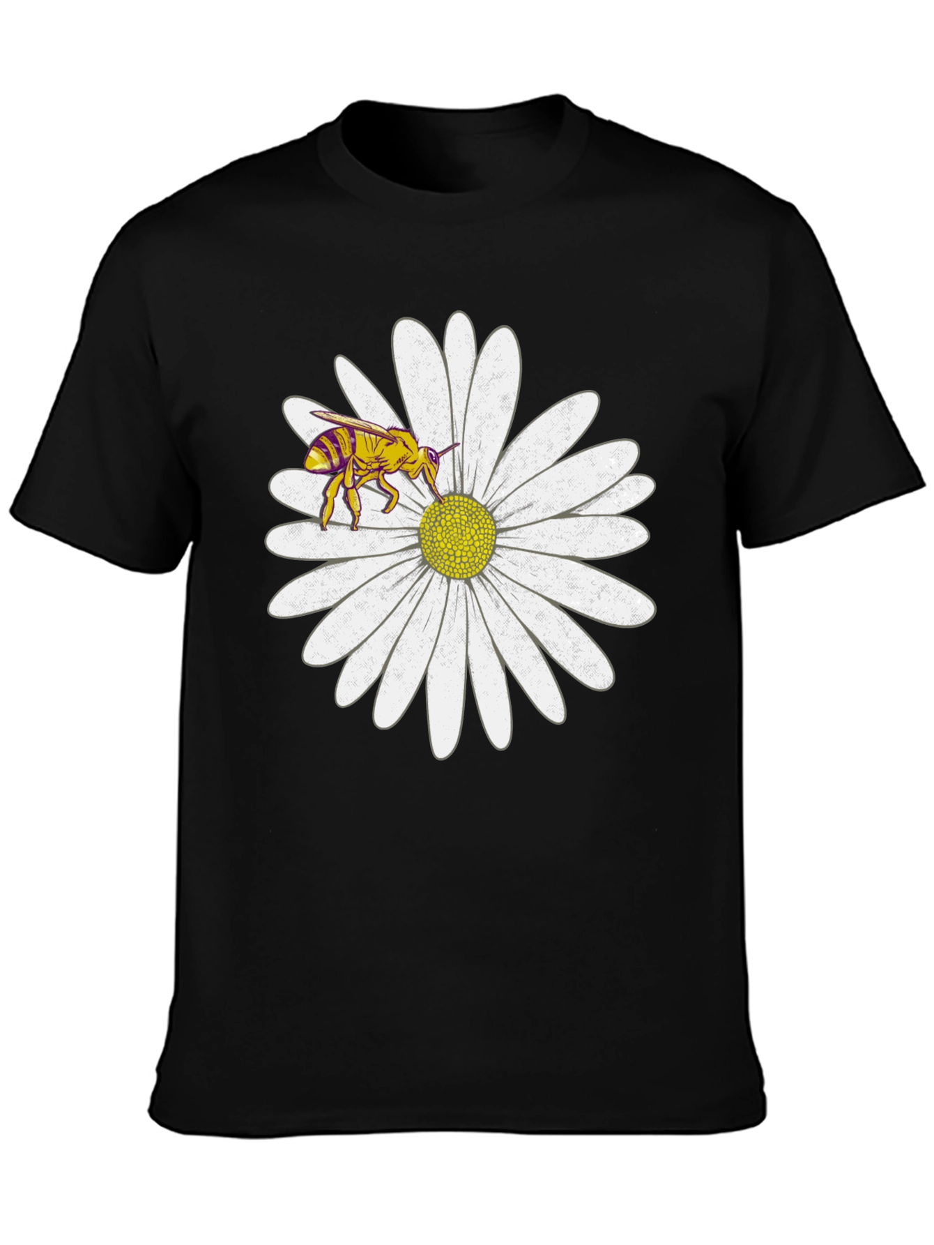Bee on Daisy Graphic Tee - Black Cotton T-Shirt
