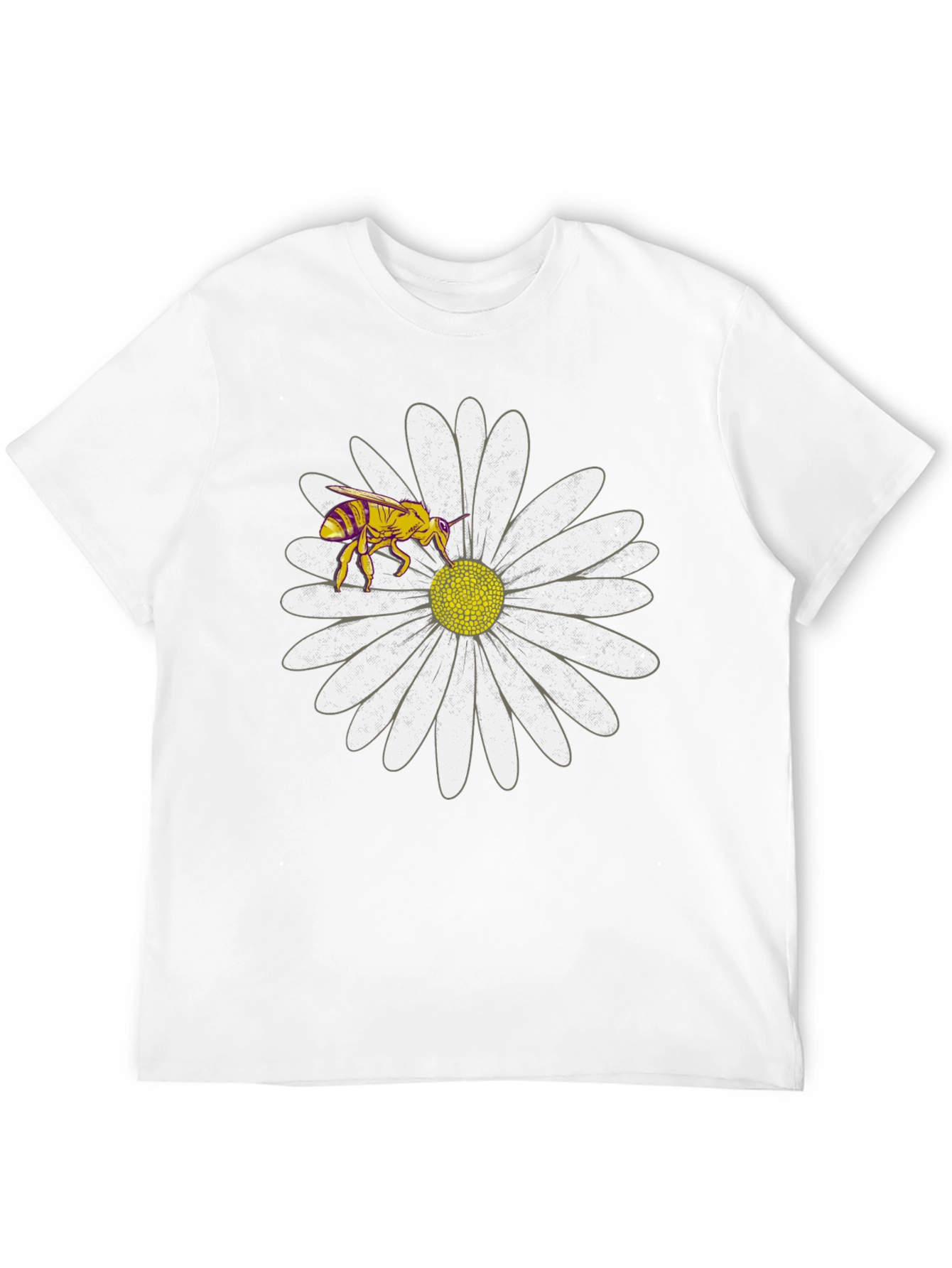 Bee on Daisy Graphic Tee - Black Cotton T-Shirt