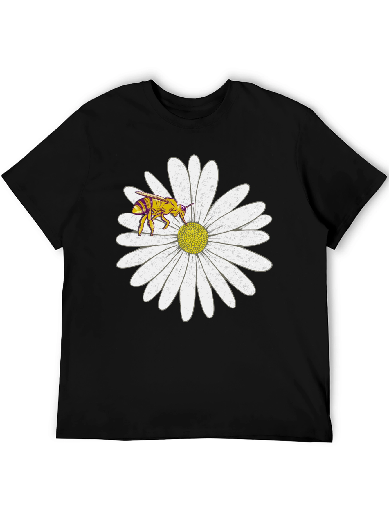 Bee on Daisy Graphic Tee - Black Cotton T-Shirt