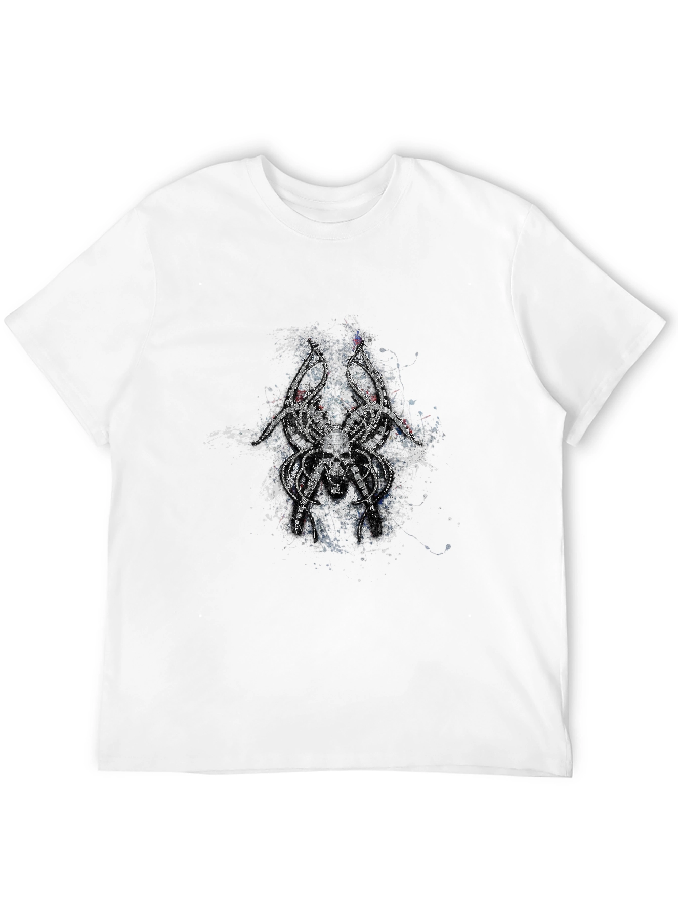Mens Black T-Shirt with Skull Spider Graphic