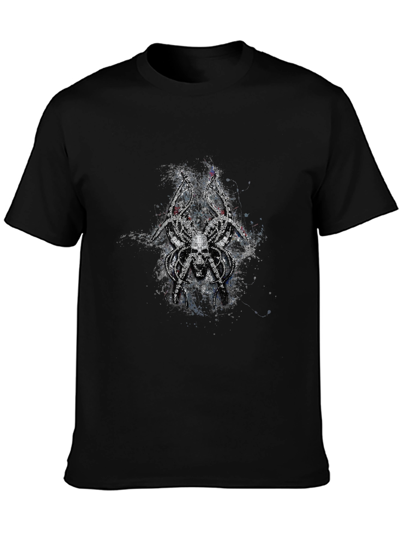 Mens Black T-Shirt with Skull Spider Graphic