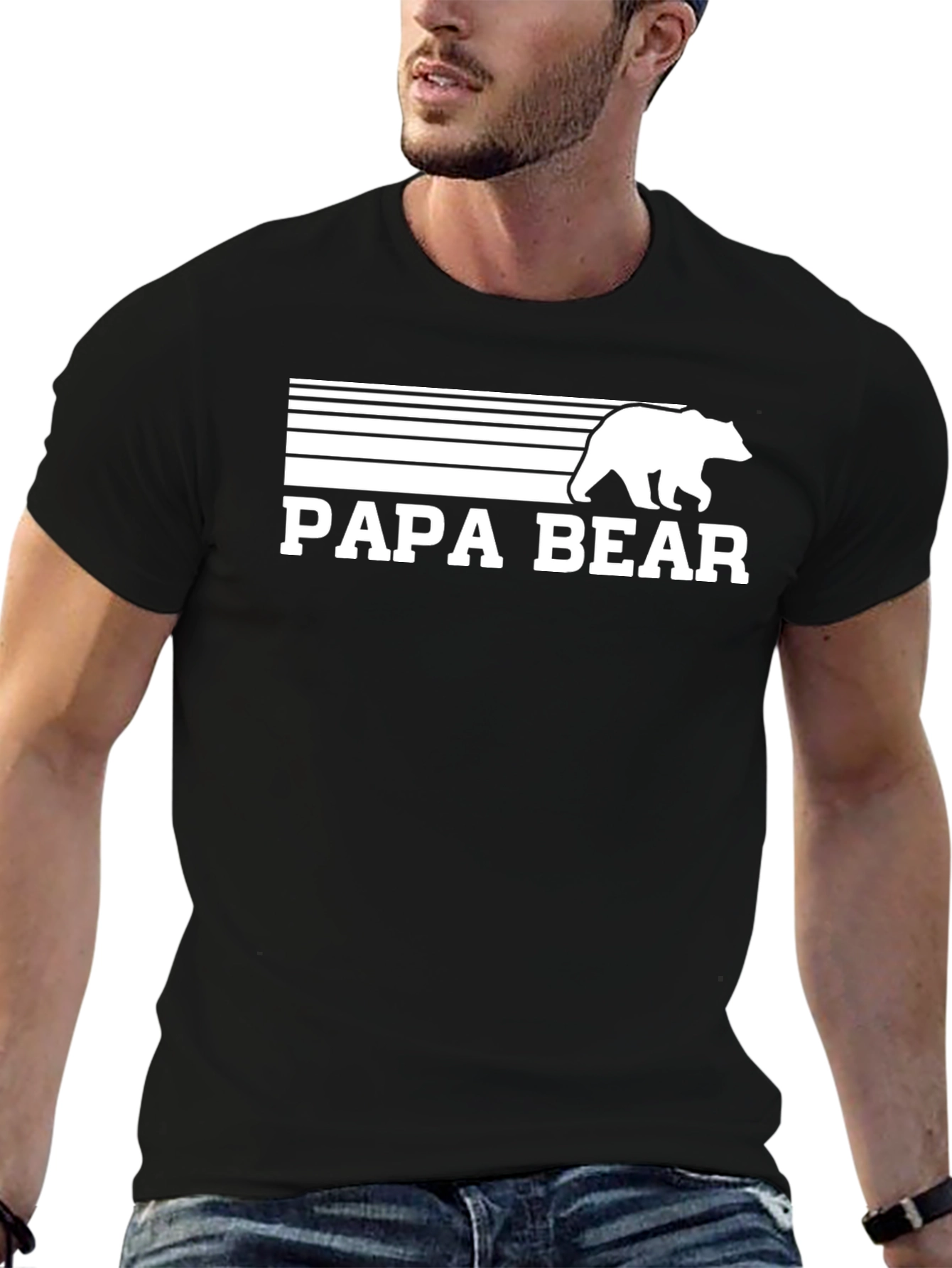 Papa Bear Graphic T-Shirt - Black Casual Dad Tee
