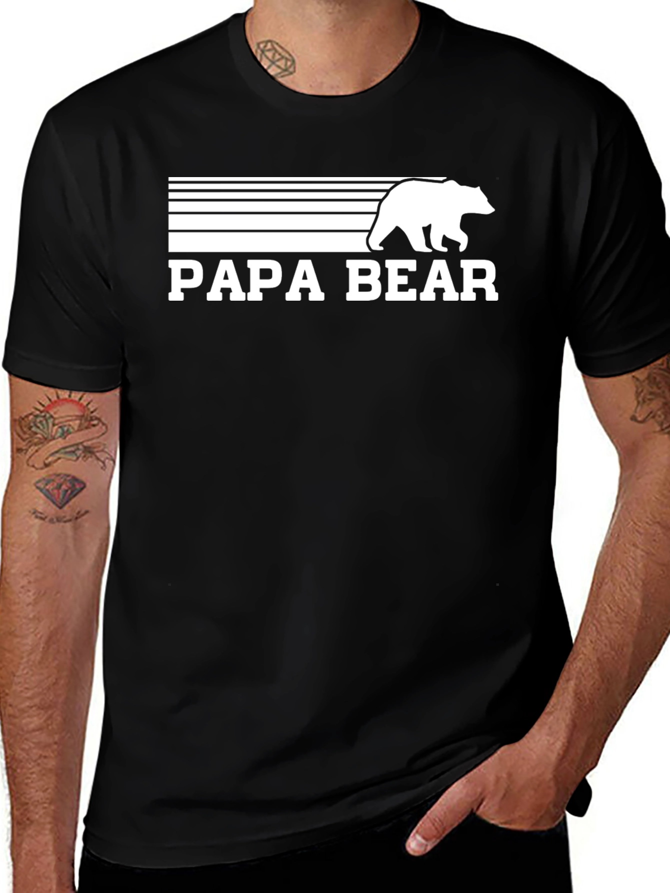 Papa Bear Graphic T-Shirt - Black Casual Dad Tee