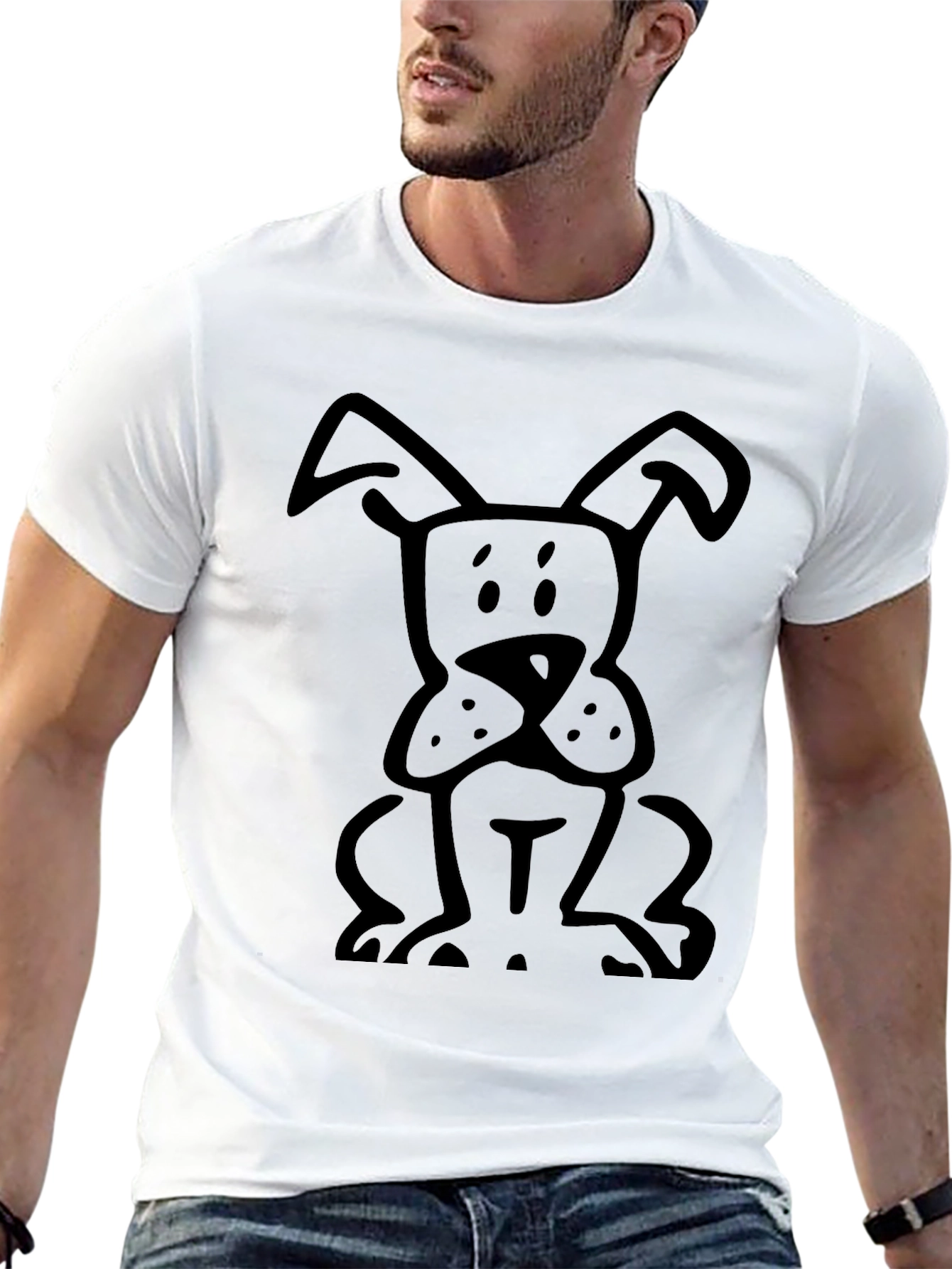 Dog Graphic Tee - Black Cotton Casual Shirt