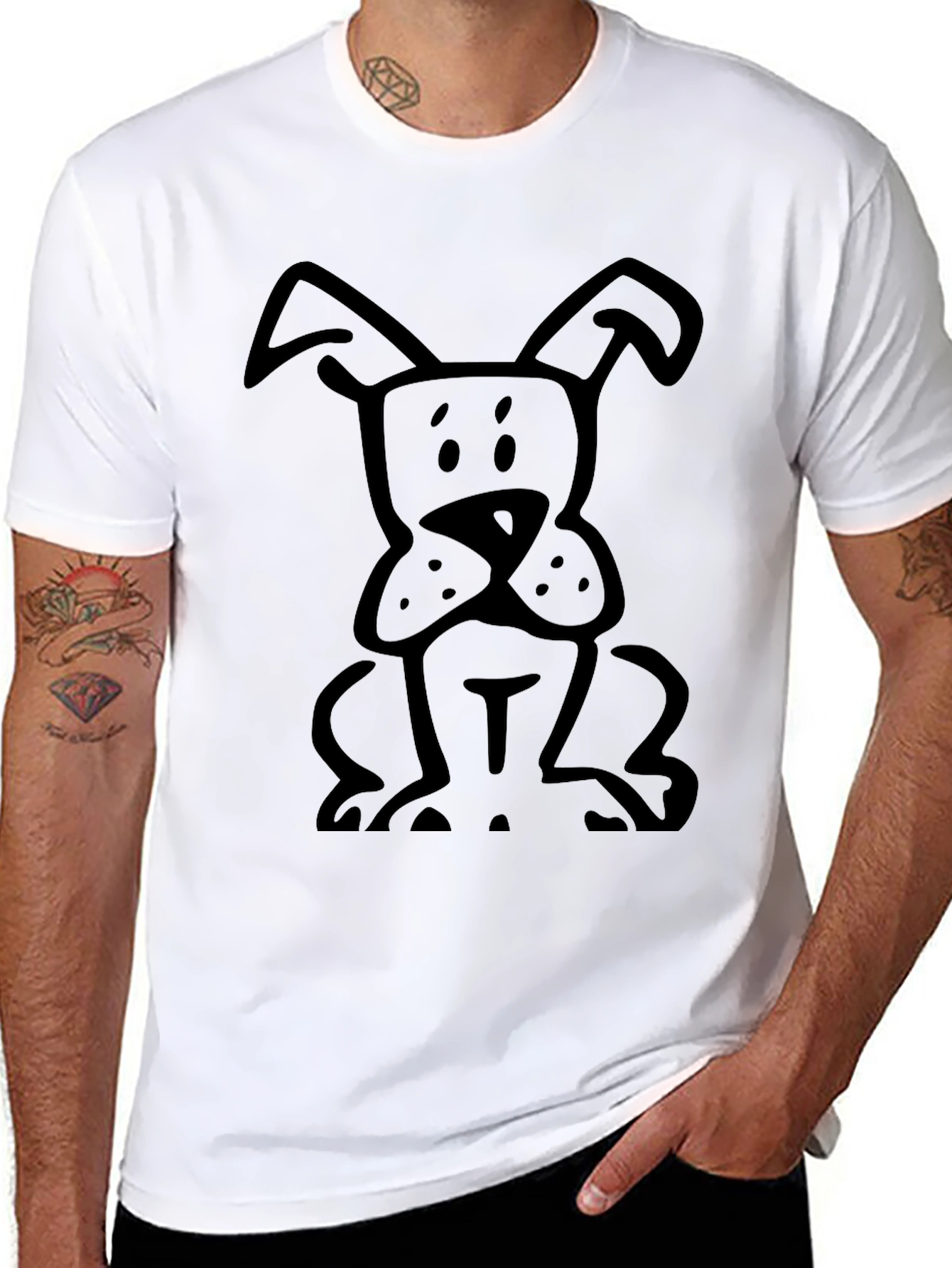 Dog Graphic Tee - Black Cotton Casual Shirt