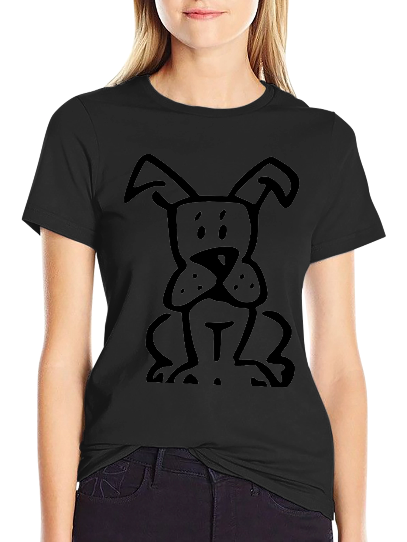 Dog Graphic Tee - Black Cotton Casual Shirt