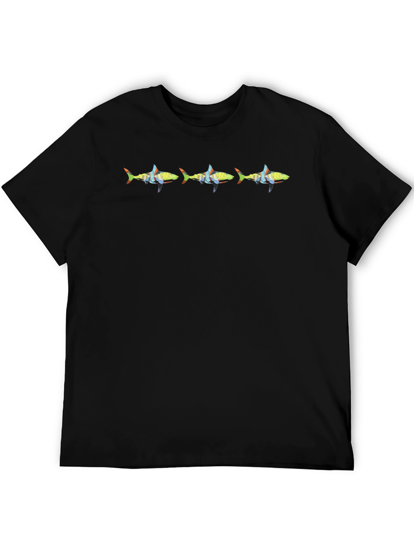 Mens Black T-Shirt with Fish Graphic