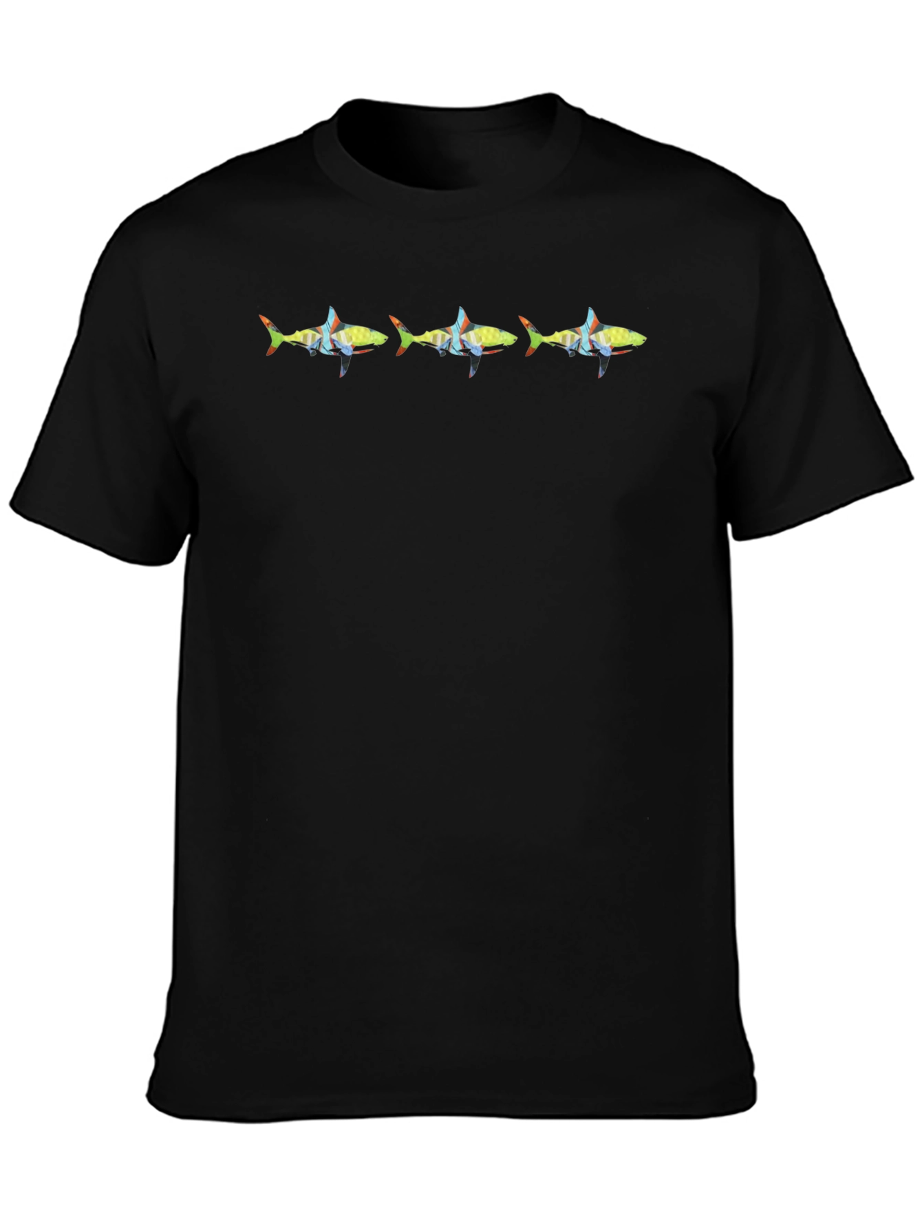Mens Black T-Shirt with Fish Graphic