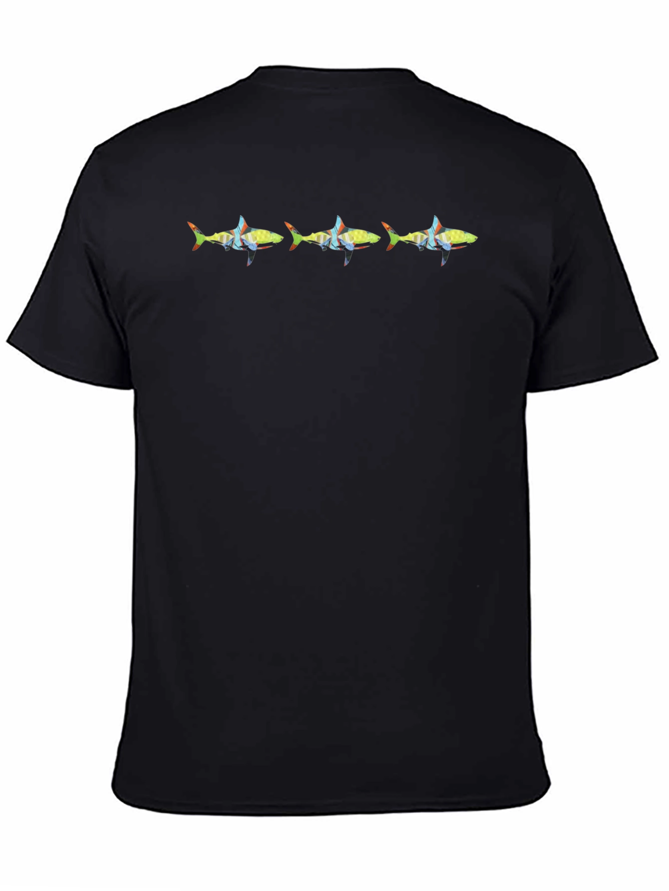Mens Black T-Shirt with Fish Graphic