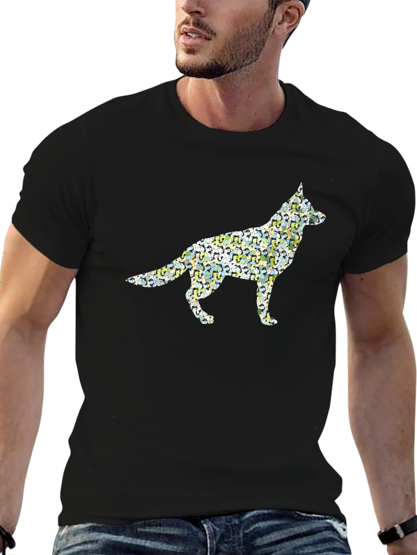 German Shepherd Dog Graphic Print Black T-Shirt