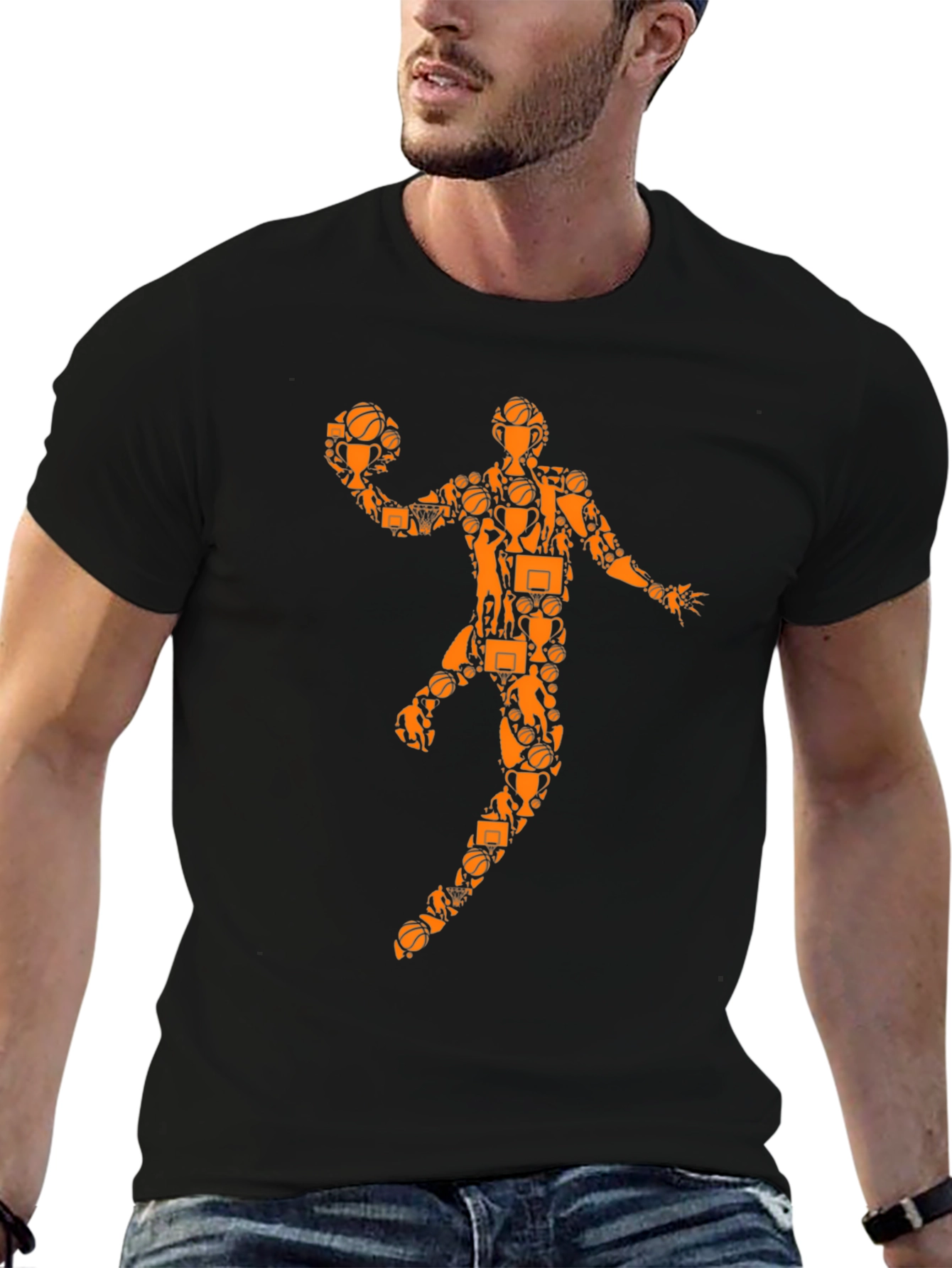 Basketball Player Graphic Tee - Black Cotton Shirt
