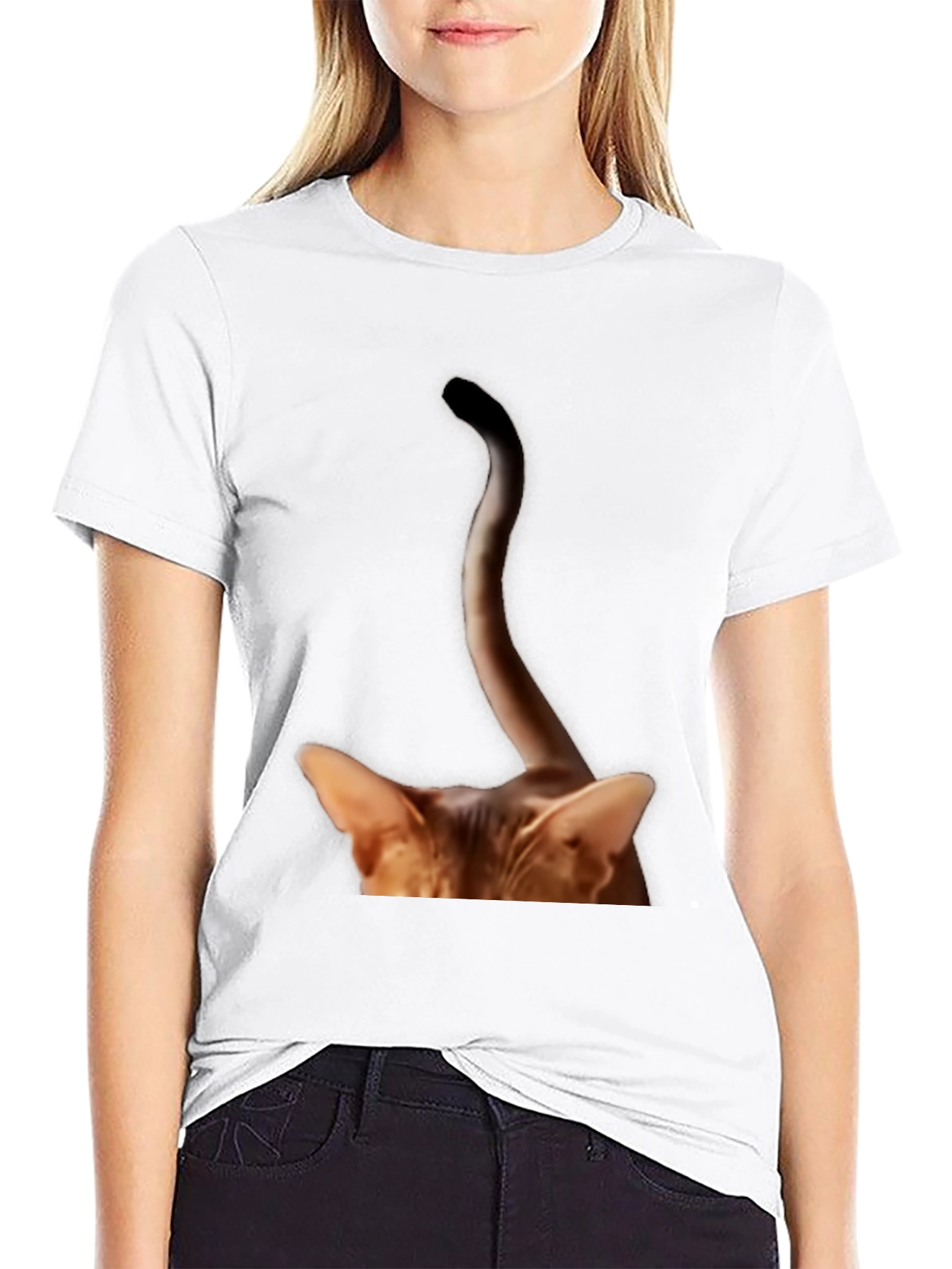 Cat Tail Peek T-Shirt - Quirky Animal Tee