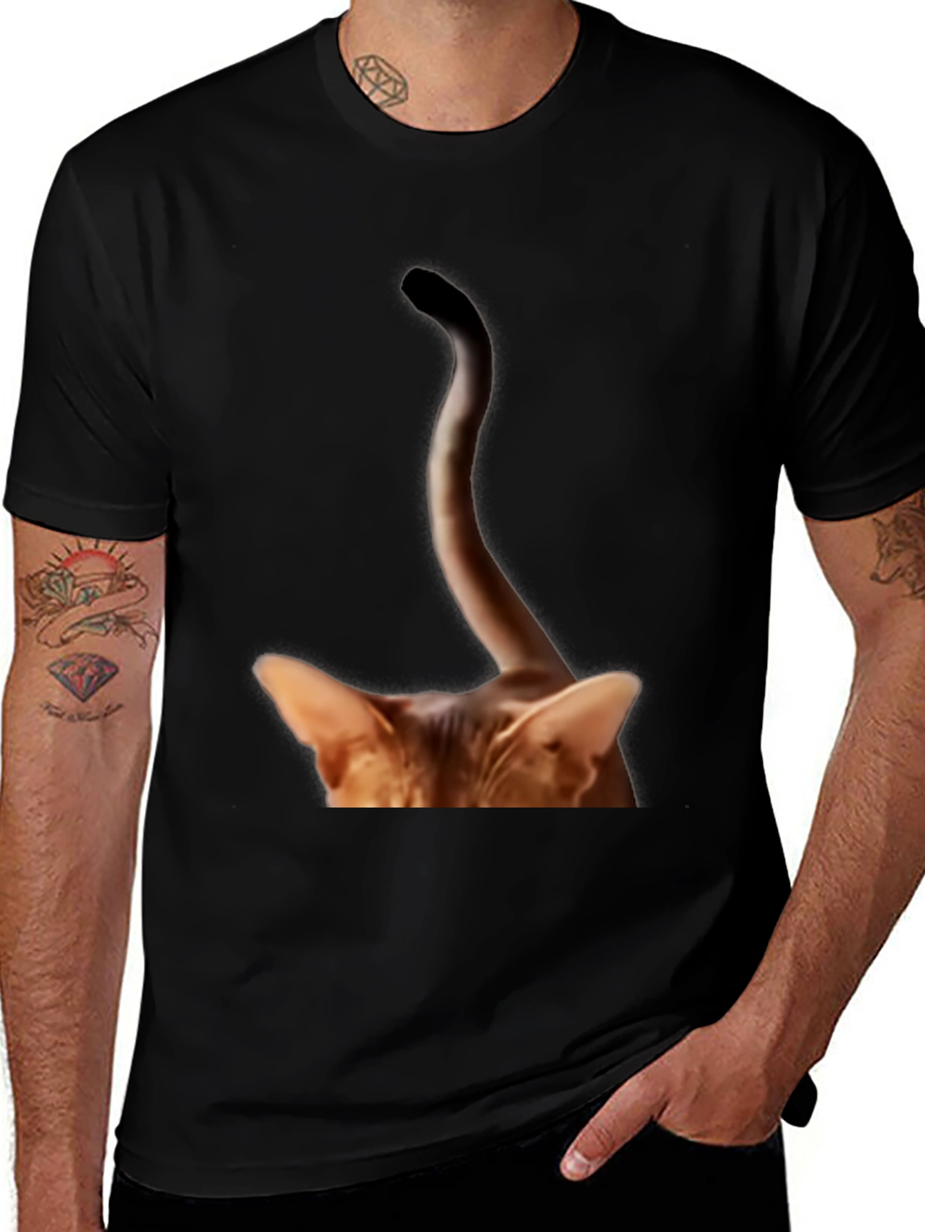 Cat Tail Peek T-Shirt - Quirky Animal Tee