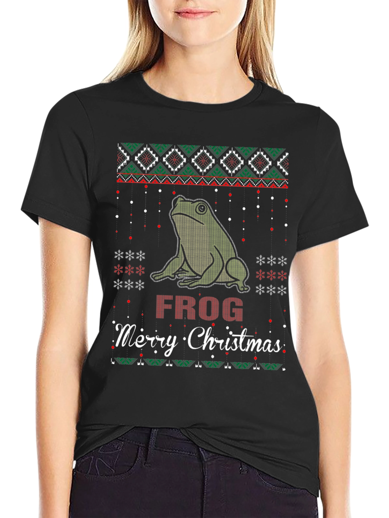 Frog Merry Christmas Ugly Sweater Style T-Shirt