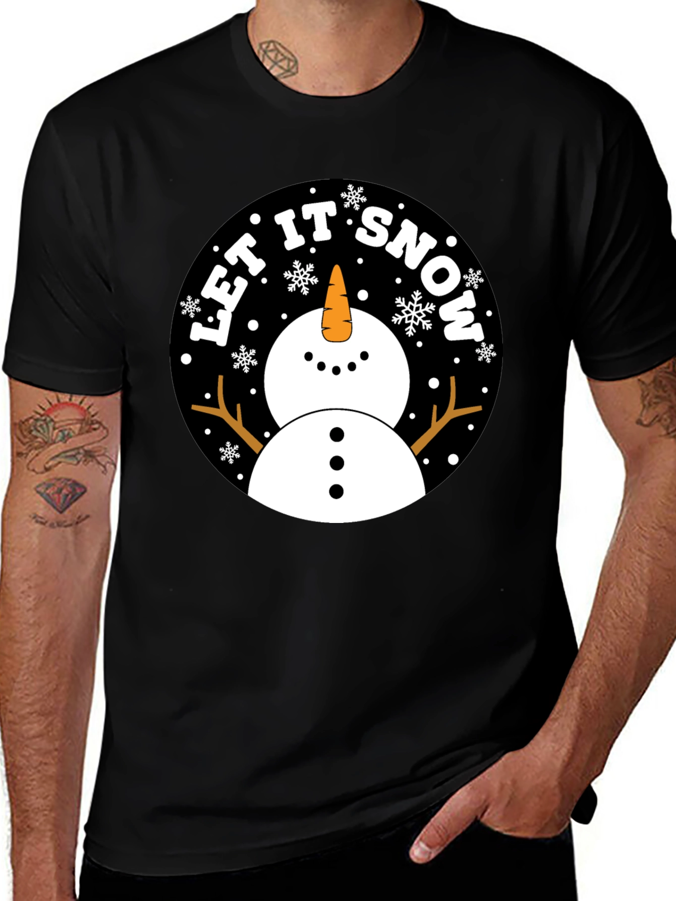 Let It Snow Snowman Black T-Shirt