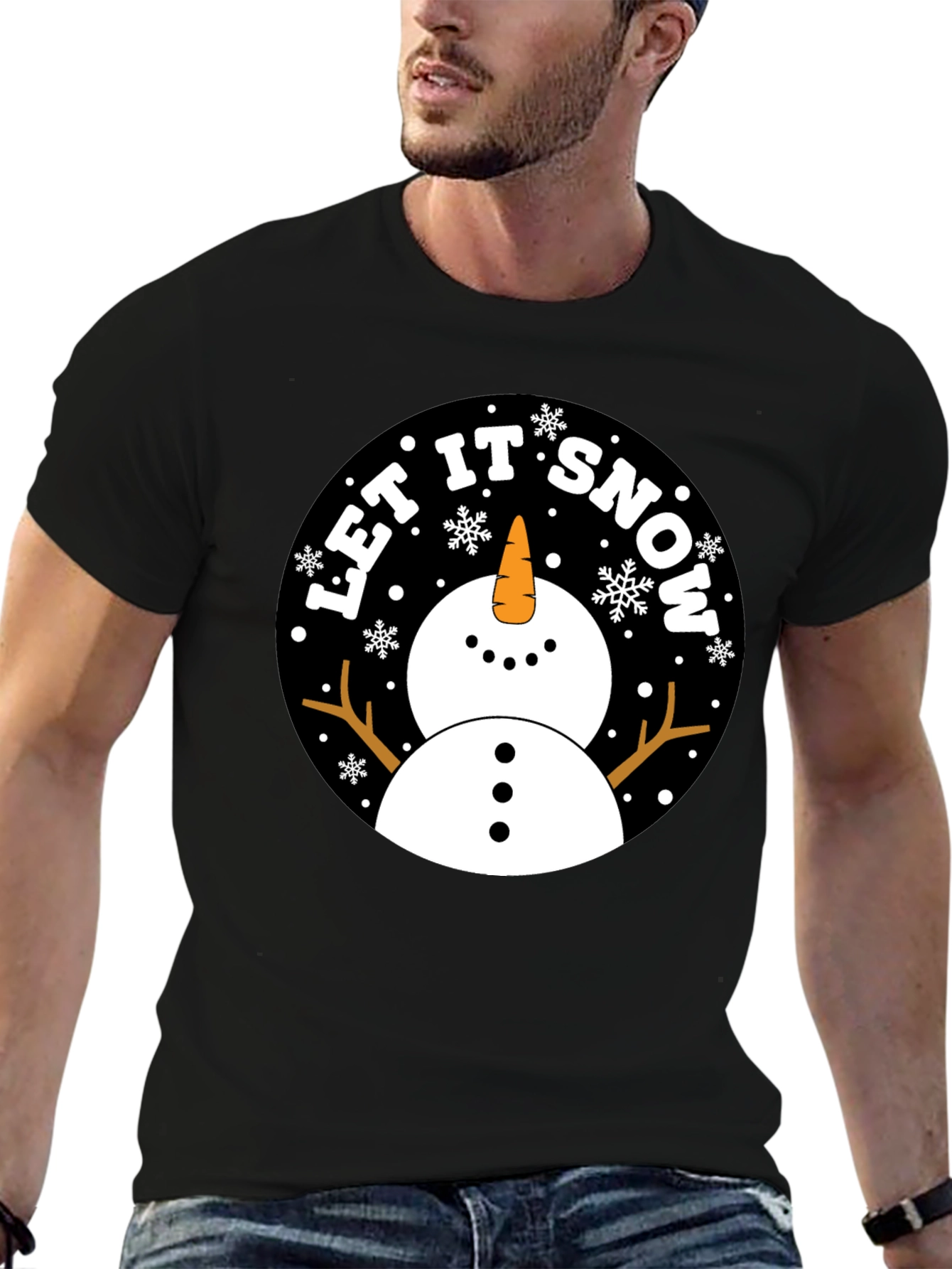 Let It Snow Snowman Black T-Shirt
