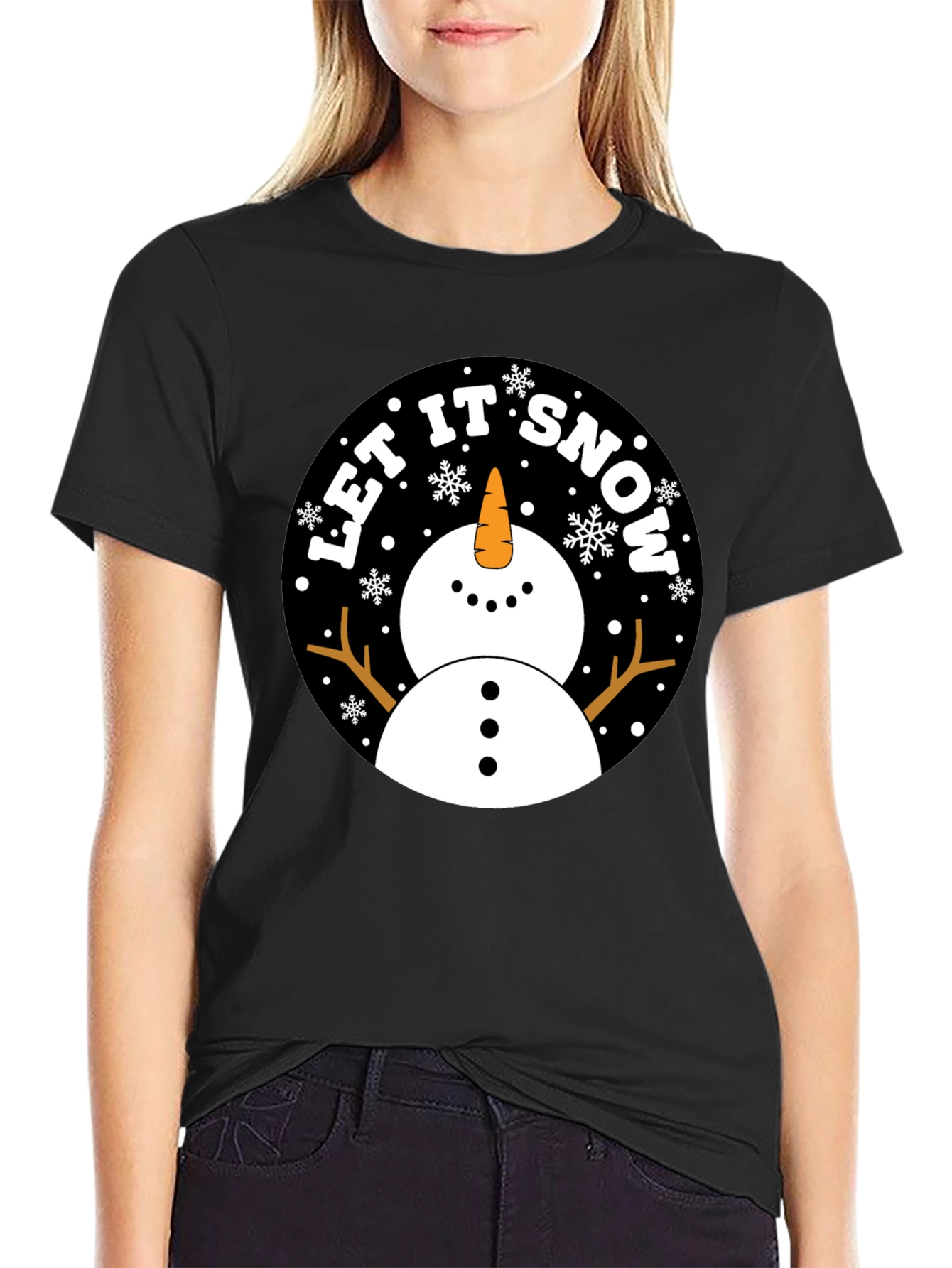 Let It Snow Snowman Black T-Shirt