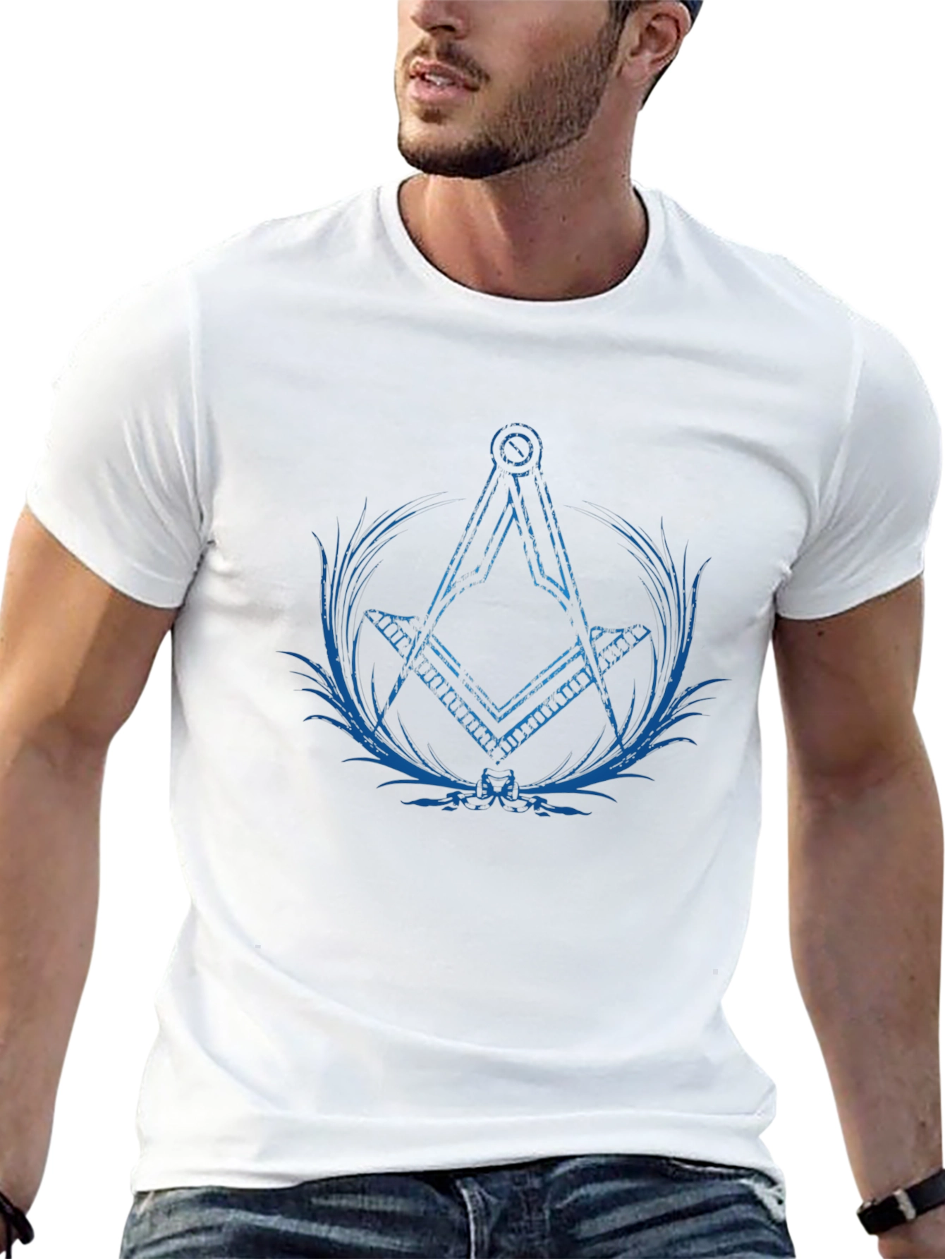 Blue Masonic Symbol on Black Tee