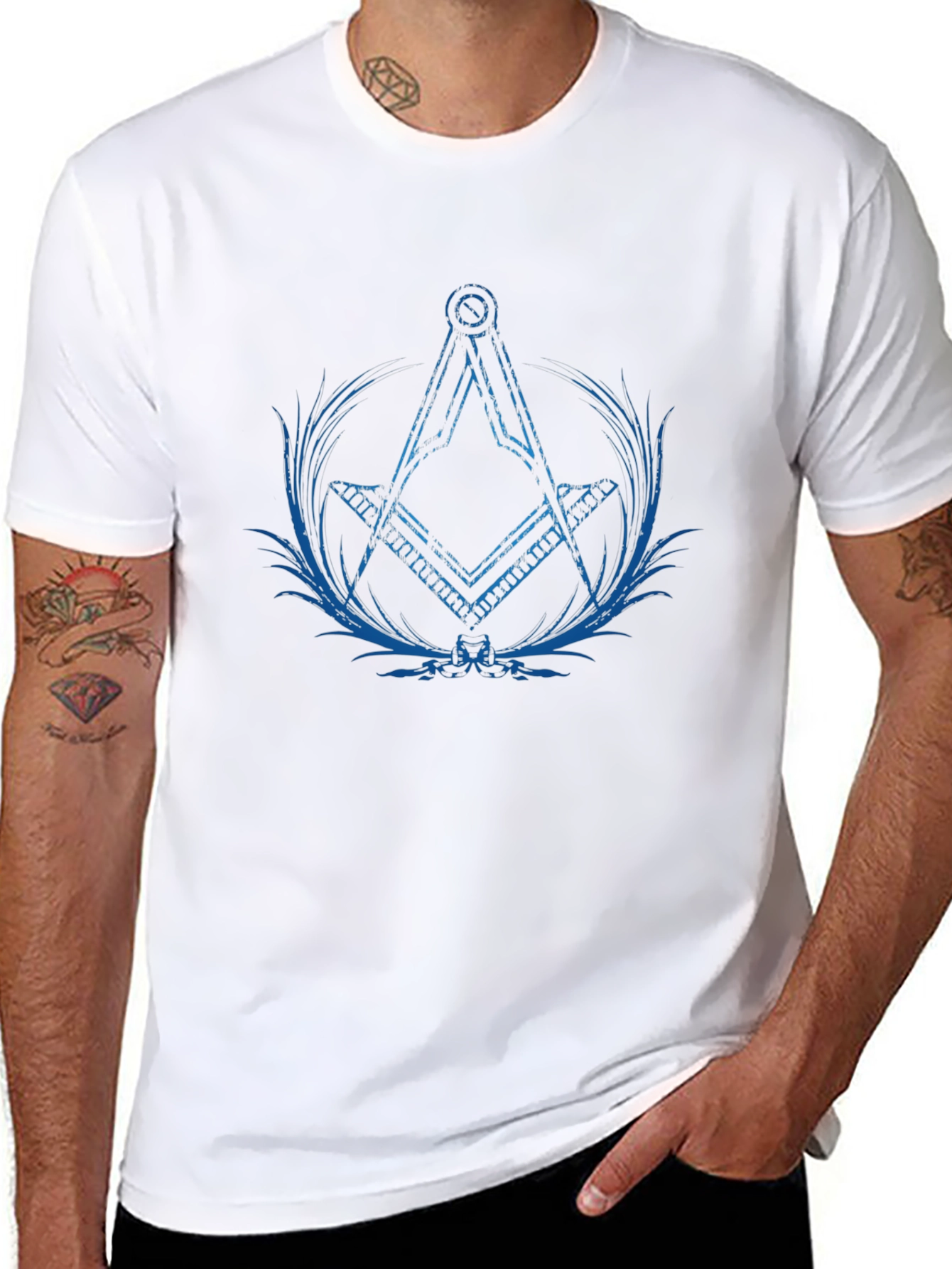 Blue Masonic Symbol on Black Tee