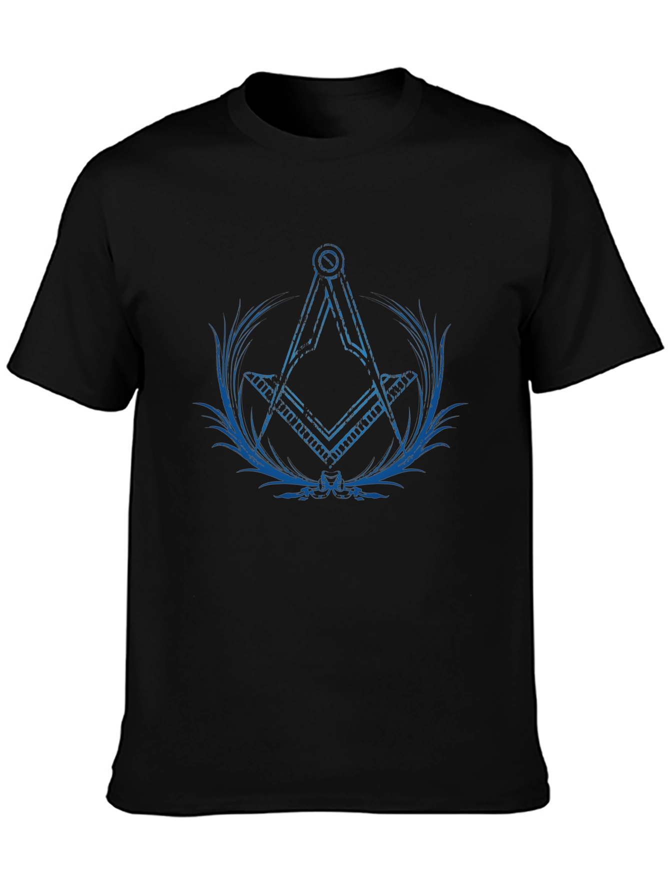 Blue Masonic Symbol on Black Tee