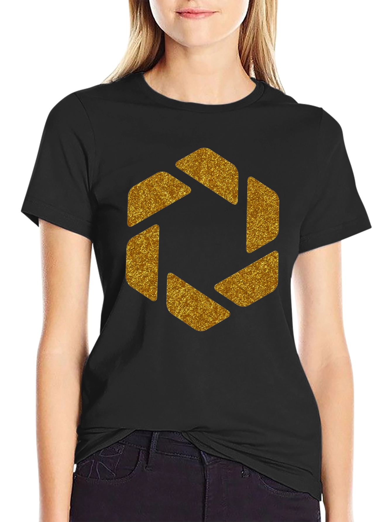 Geometric Gold Aperture Graphic Tee - Black