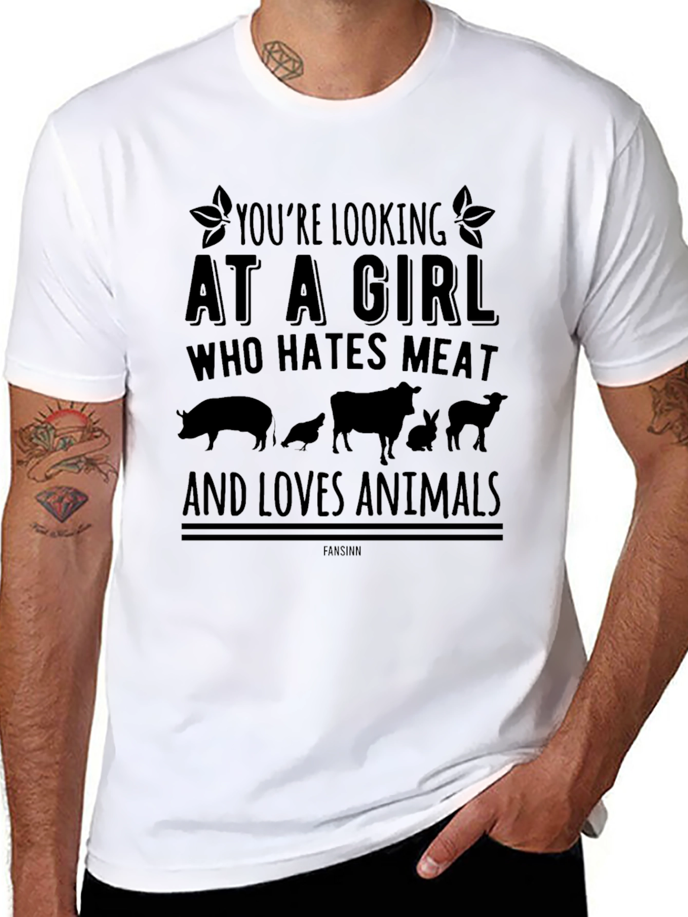 Vegan Statement T-Shirt -  Loves Animals Hates Meat