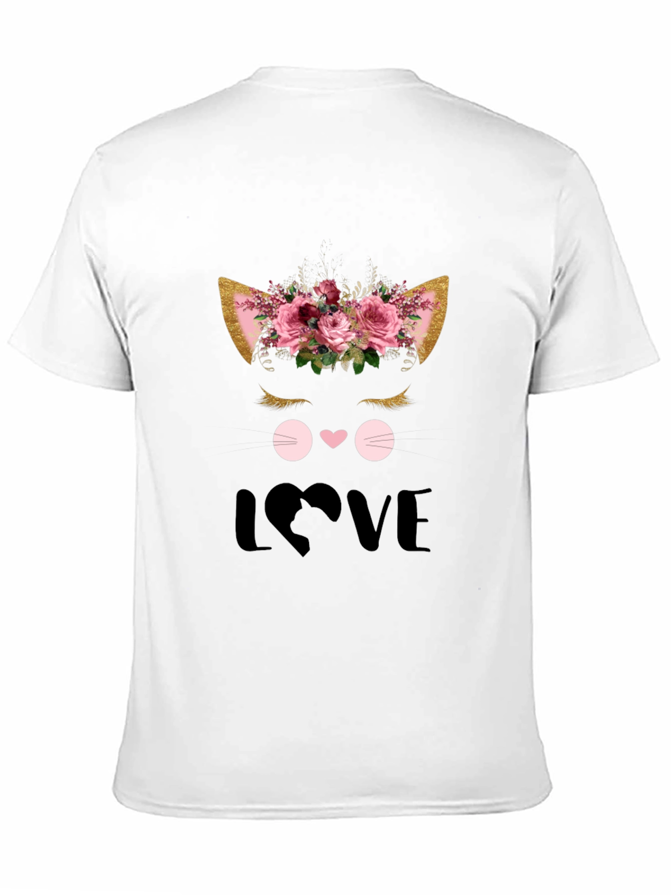 Cute Cat Love Graphic Black T-Shirt