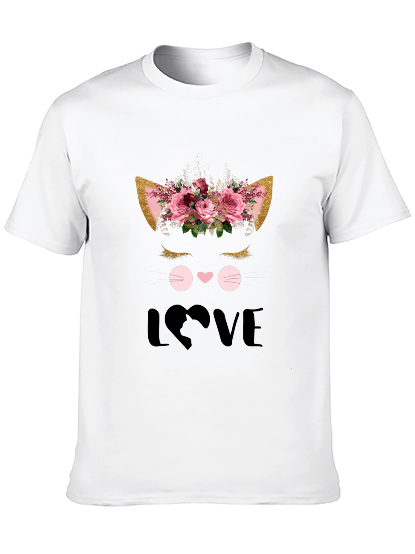 Cute Cat Love Graphic Black T-Shirt