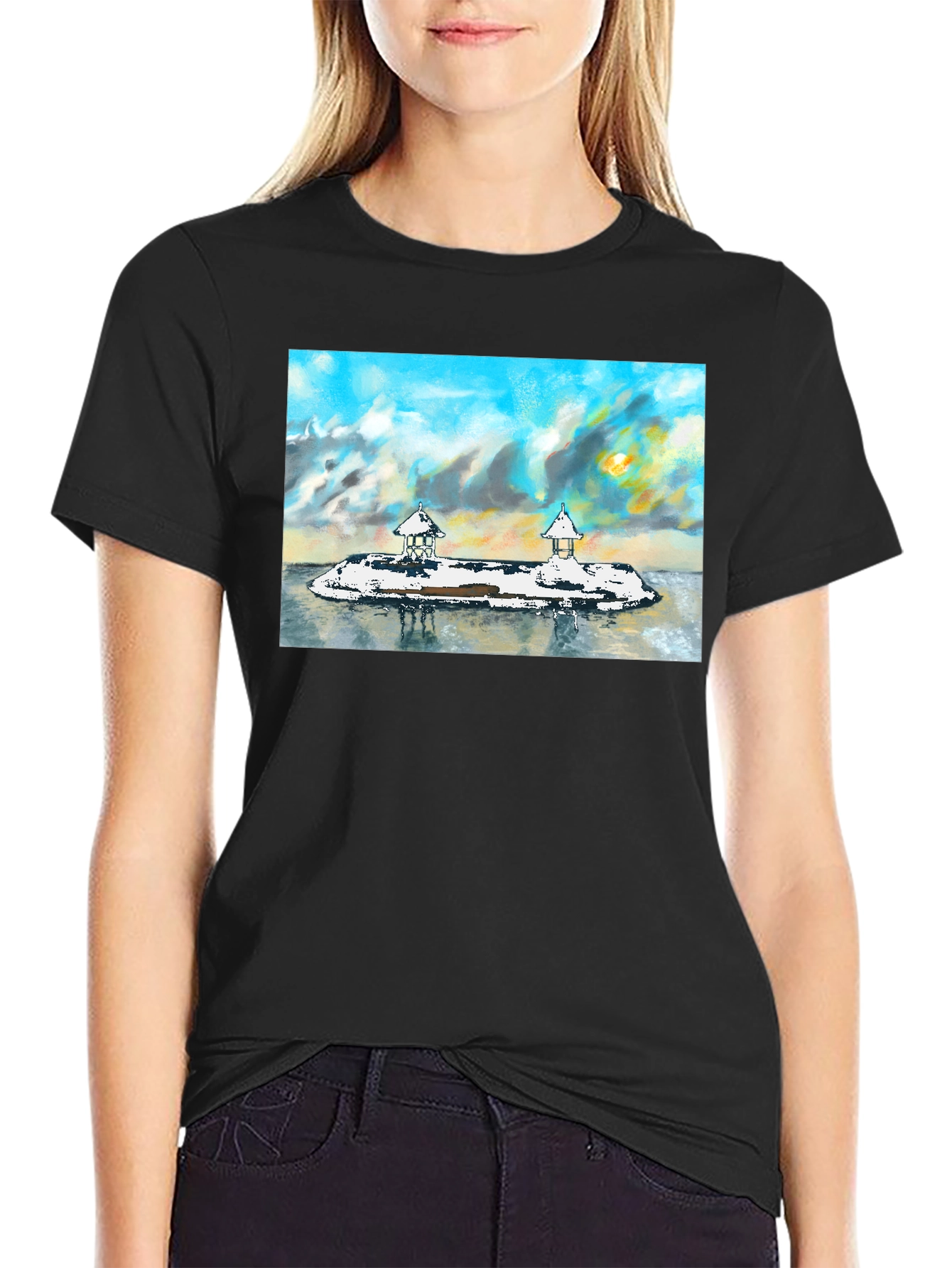 Island View Graphic Tee - Stylish Black T-Shirt