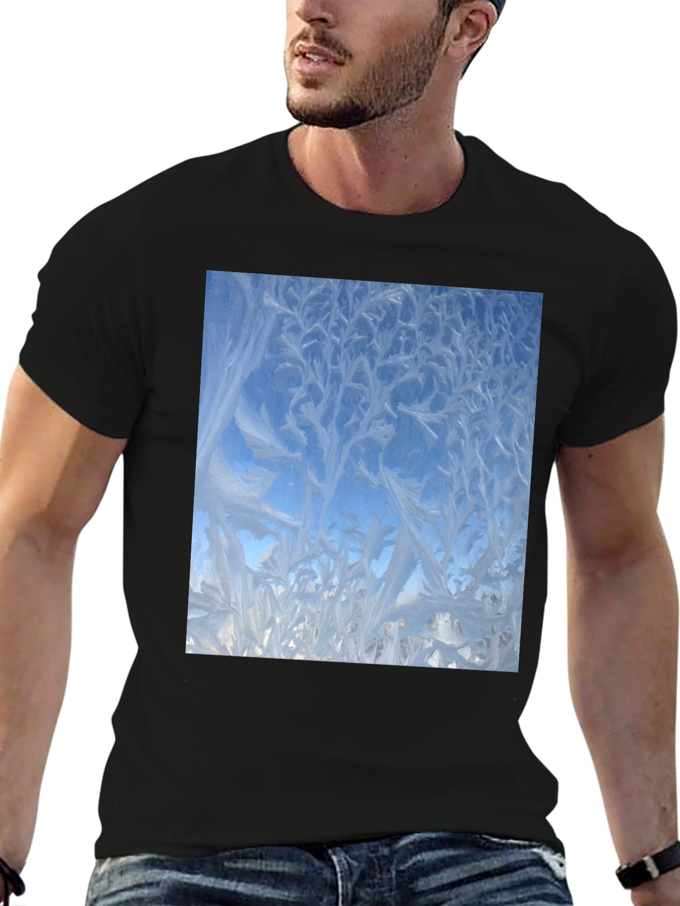 Winter Window Frost Print T-Shirt - Black