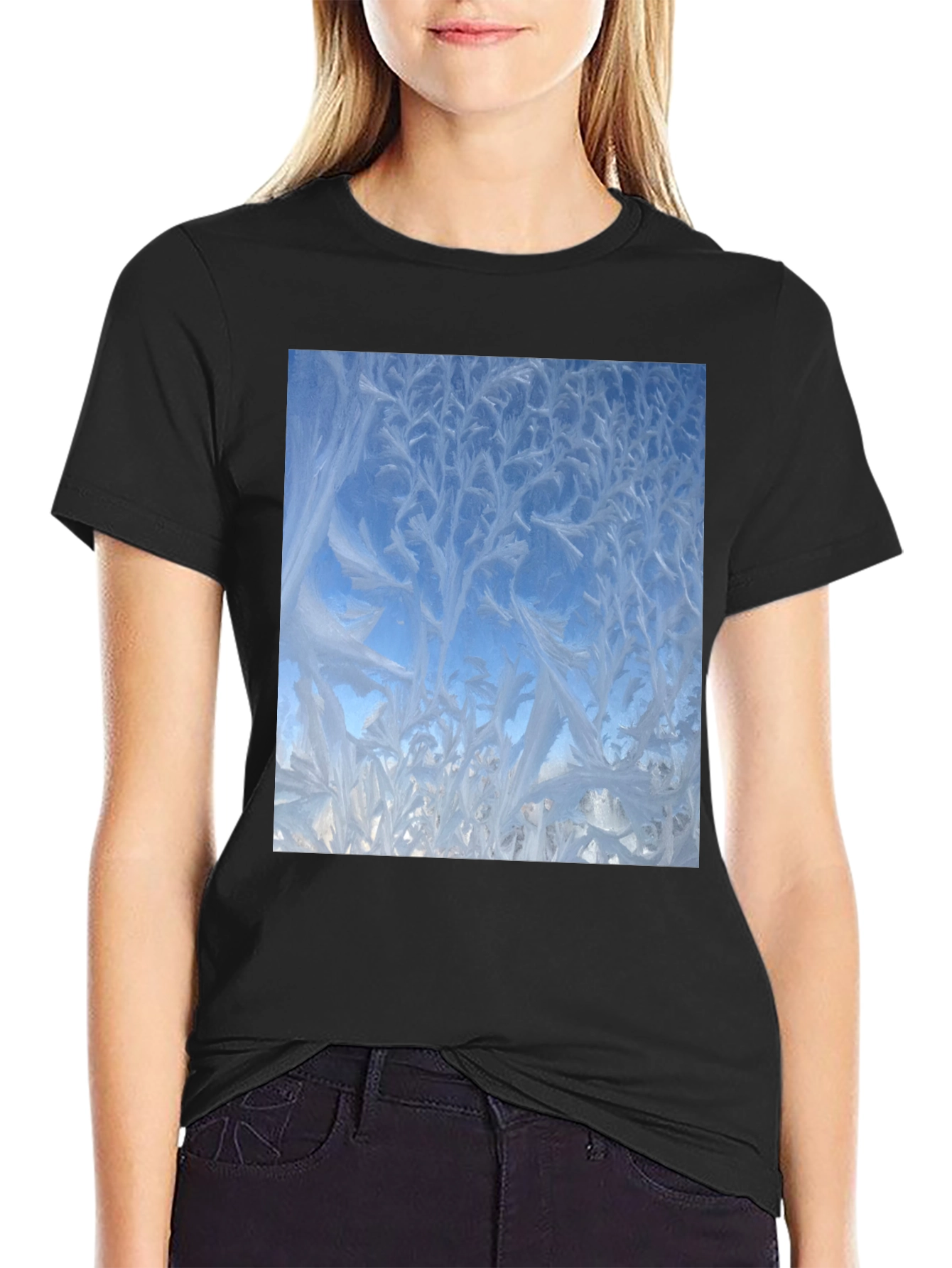 Winter Window Frost Print T-Shirt - Black